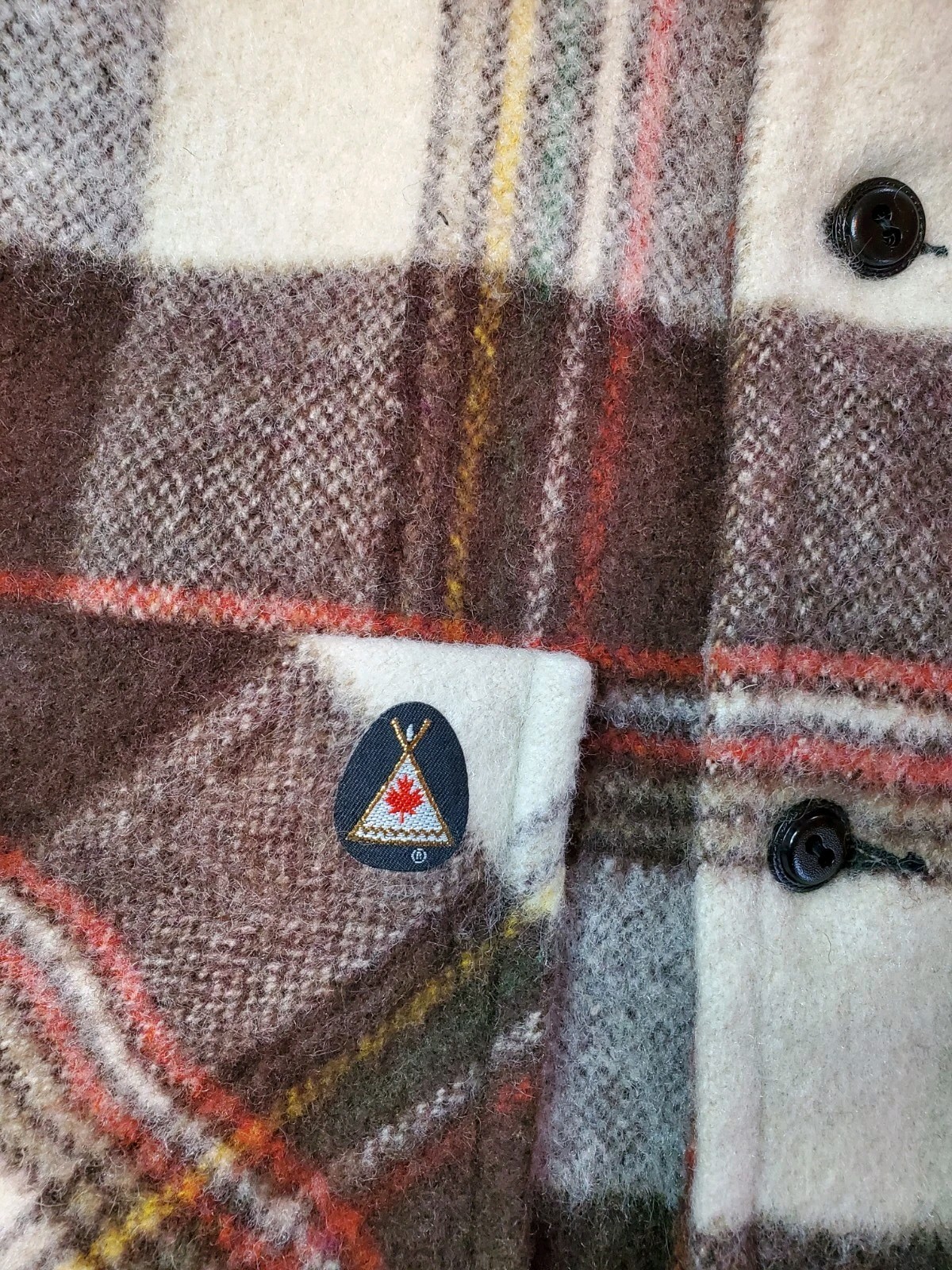 Vintage Brown Plaid Canadian Wool Mohair Camper Coat Bell Shirt Womens Medium