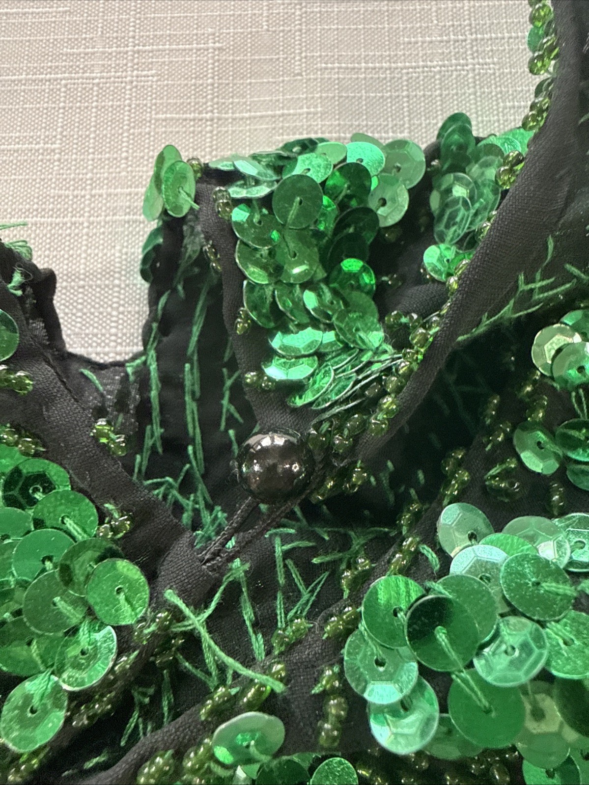 Vintage 80’s Iris Sequin Green And Black Flame Pattern Top Size L