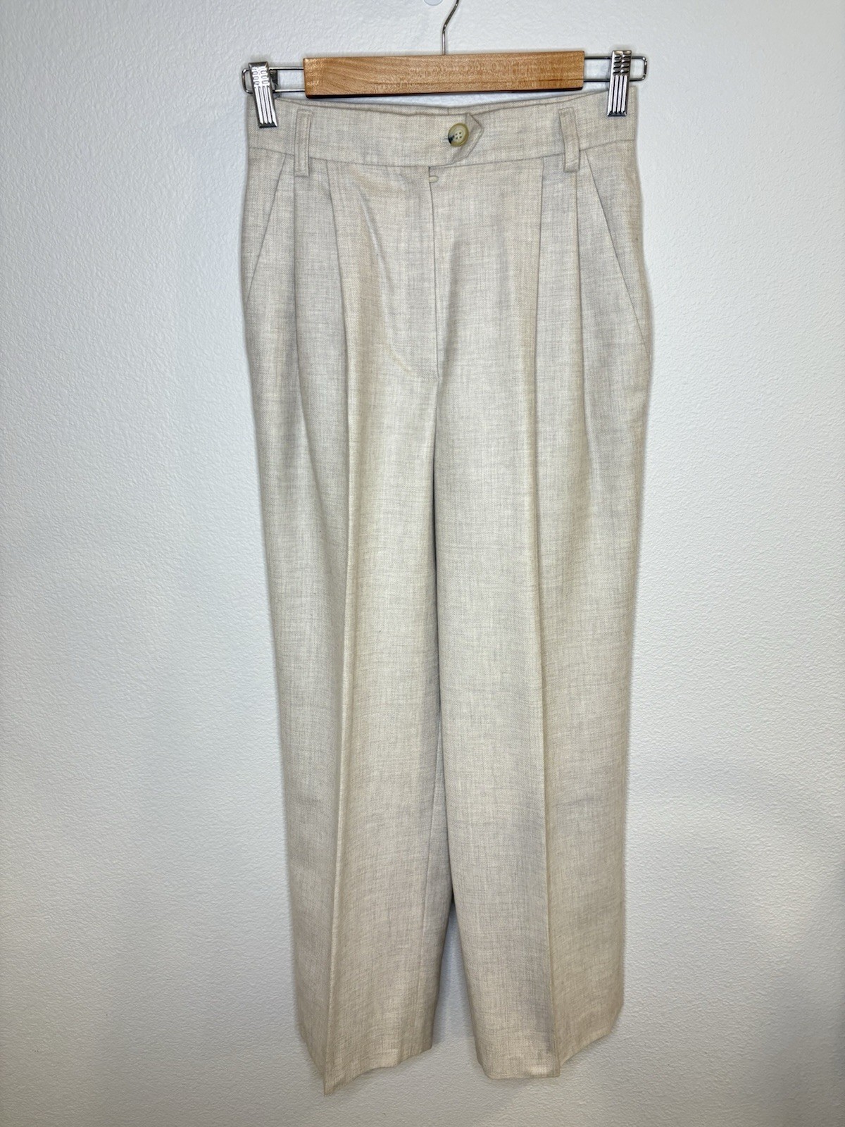 Vtg MONDI Germany 100% Virgin Wool Pleated Slacks US 2 34 Oatmeal High Rise