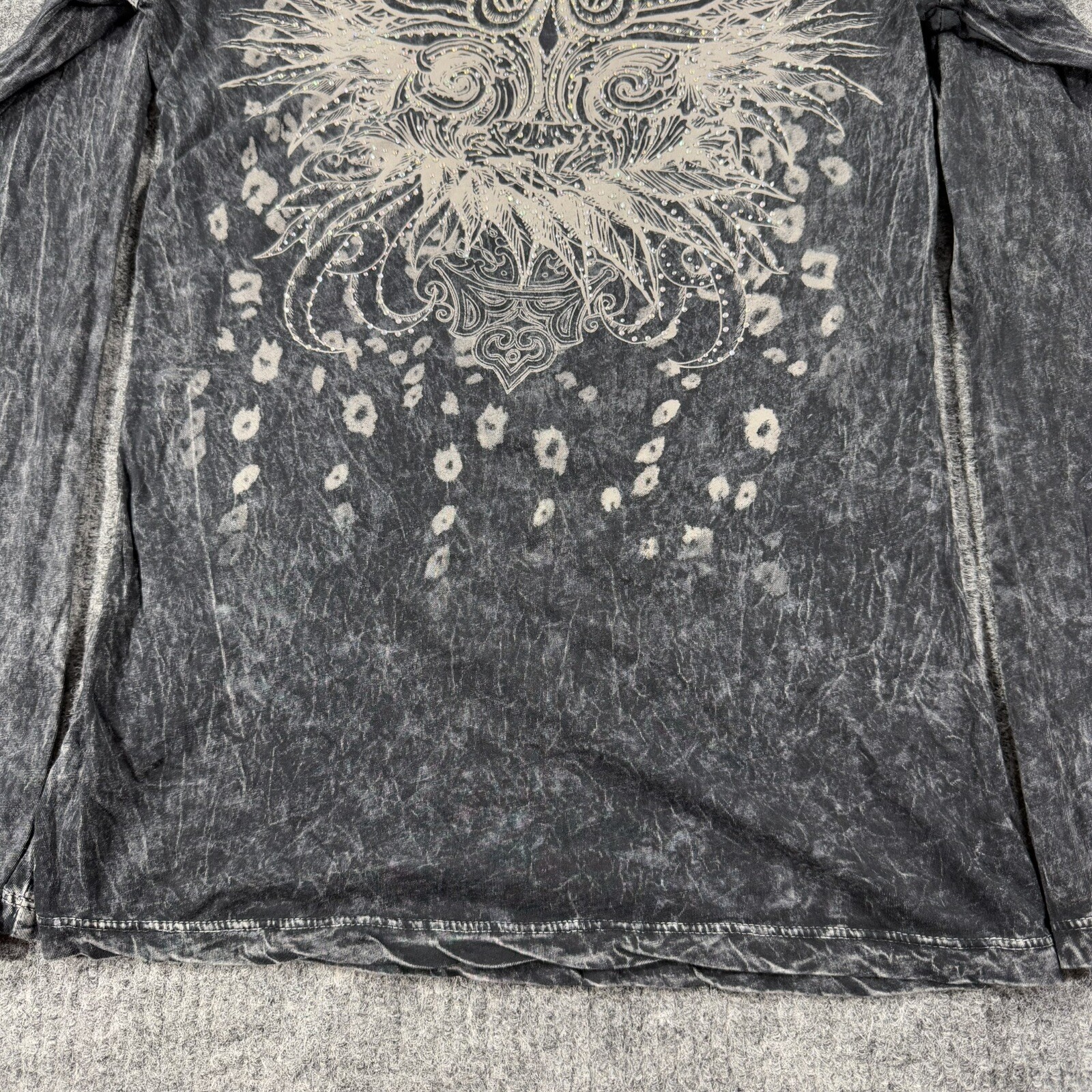 VTG Y2K Women’s Sexy Affliction Style Black Wings Cyber Goth Beaded Shirt Large