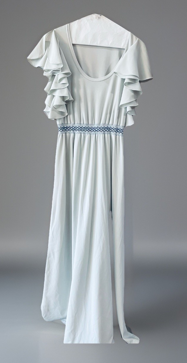 Vintage 70’s Maxi Renaissance Dress. Gray Blue with Empire Waist. Size Small