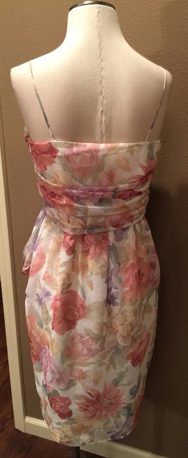 Frank Usher 10 M Floral Ruched Luxe Event Dress W Spaghetti Straps