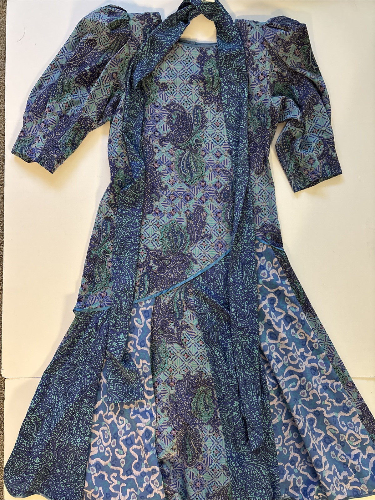 Vintage 1980’s Maggie Shepherd Woman’s Blue & Purple Scalloped Bottom Dress