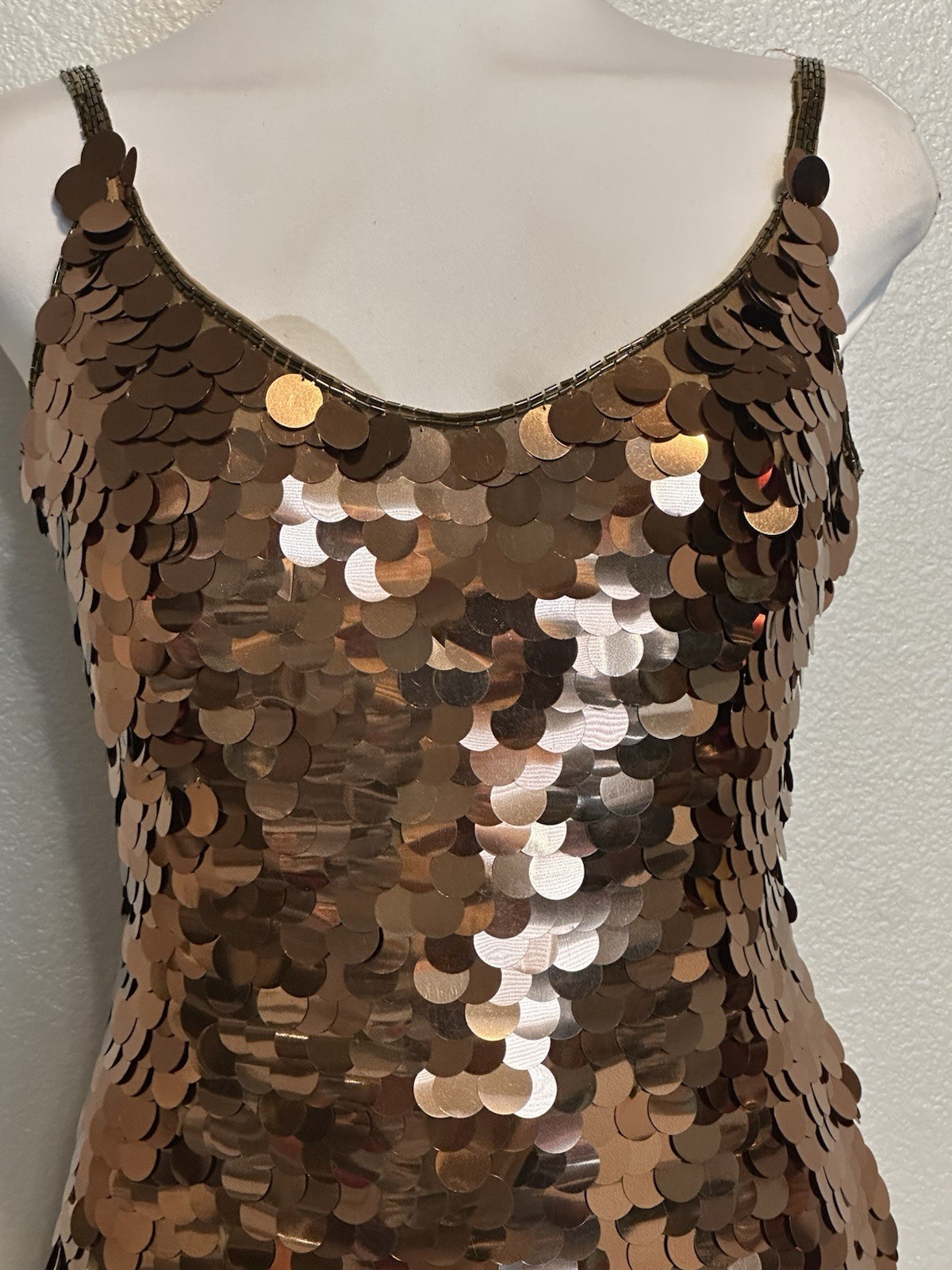 Black Tie Oleg Cassini Dress Womens 4 Bronze Gold Sequin Silk Vintage Cocktail