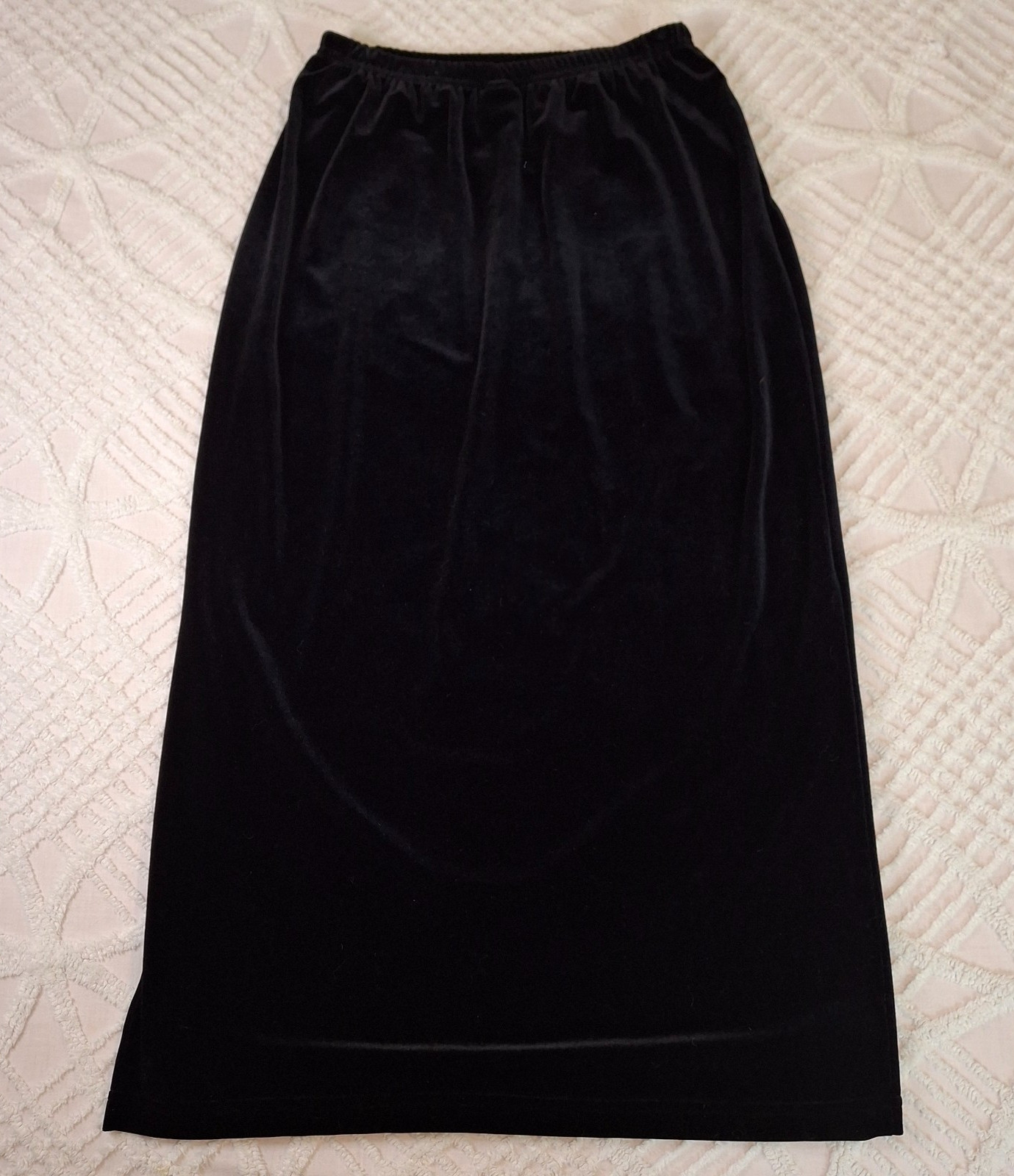 Clio Womens Medium Maxi Skirt Black Velvet Elastic Waist Side Slit Vintage USA