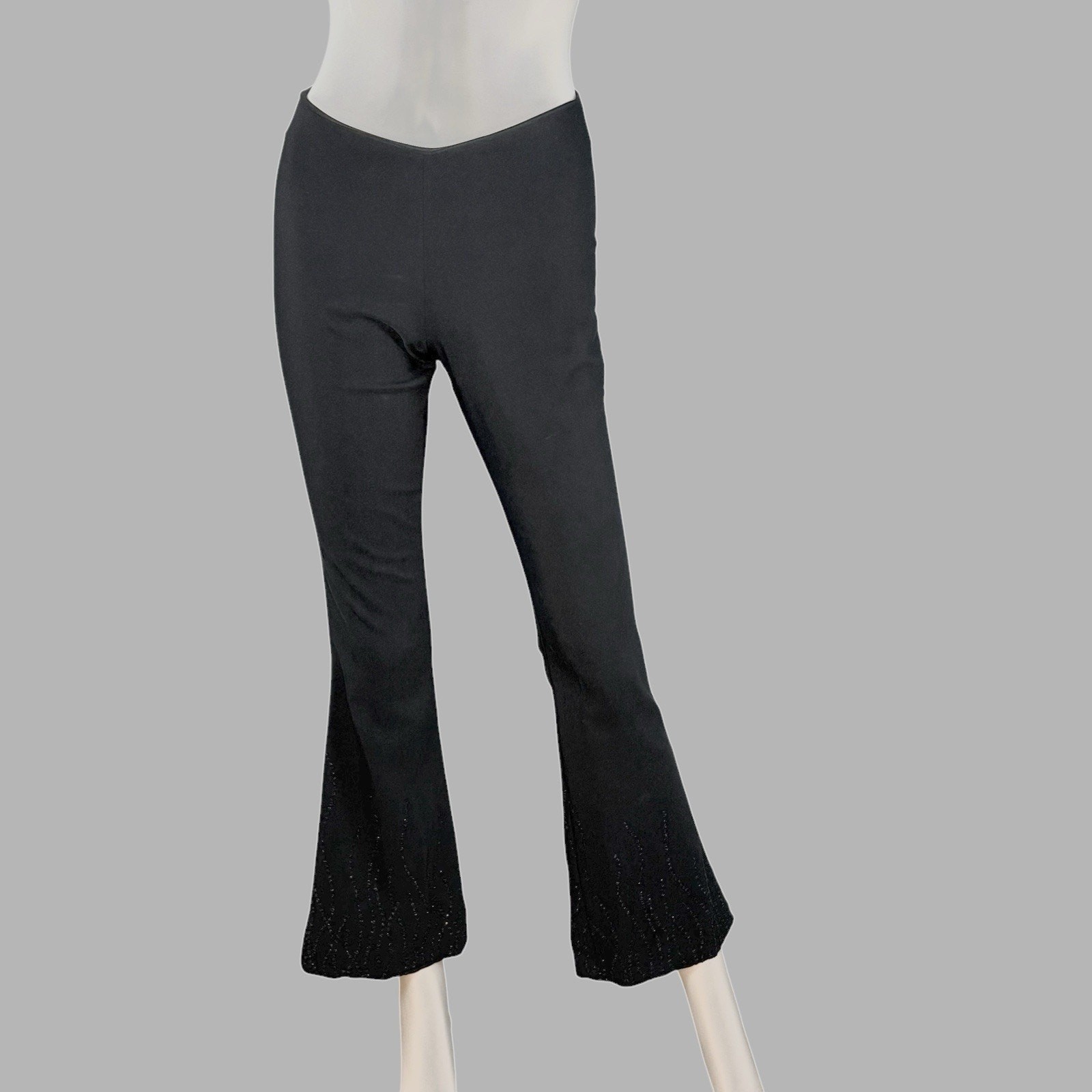 90s Y2K VTG Pants Flare Low Rise Back Zip Beaded Black Fairy Grunge Size XS