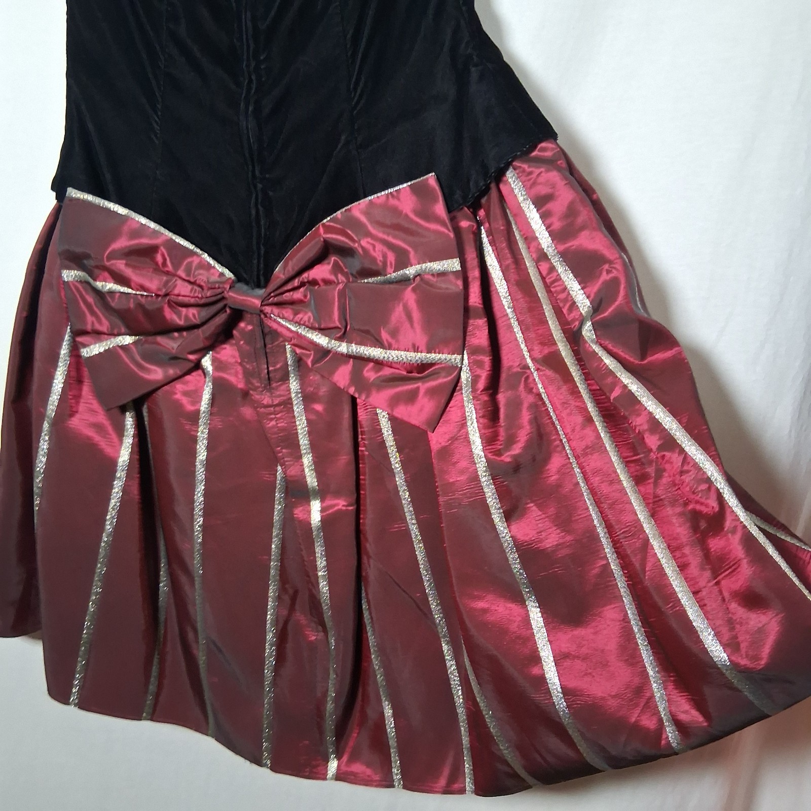 Vintage Jessica McClintock Gunne Sax Dress 13/14 Black Velvet Burgundy Gold Bow
