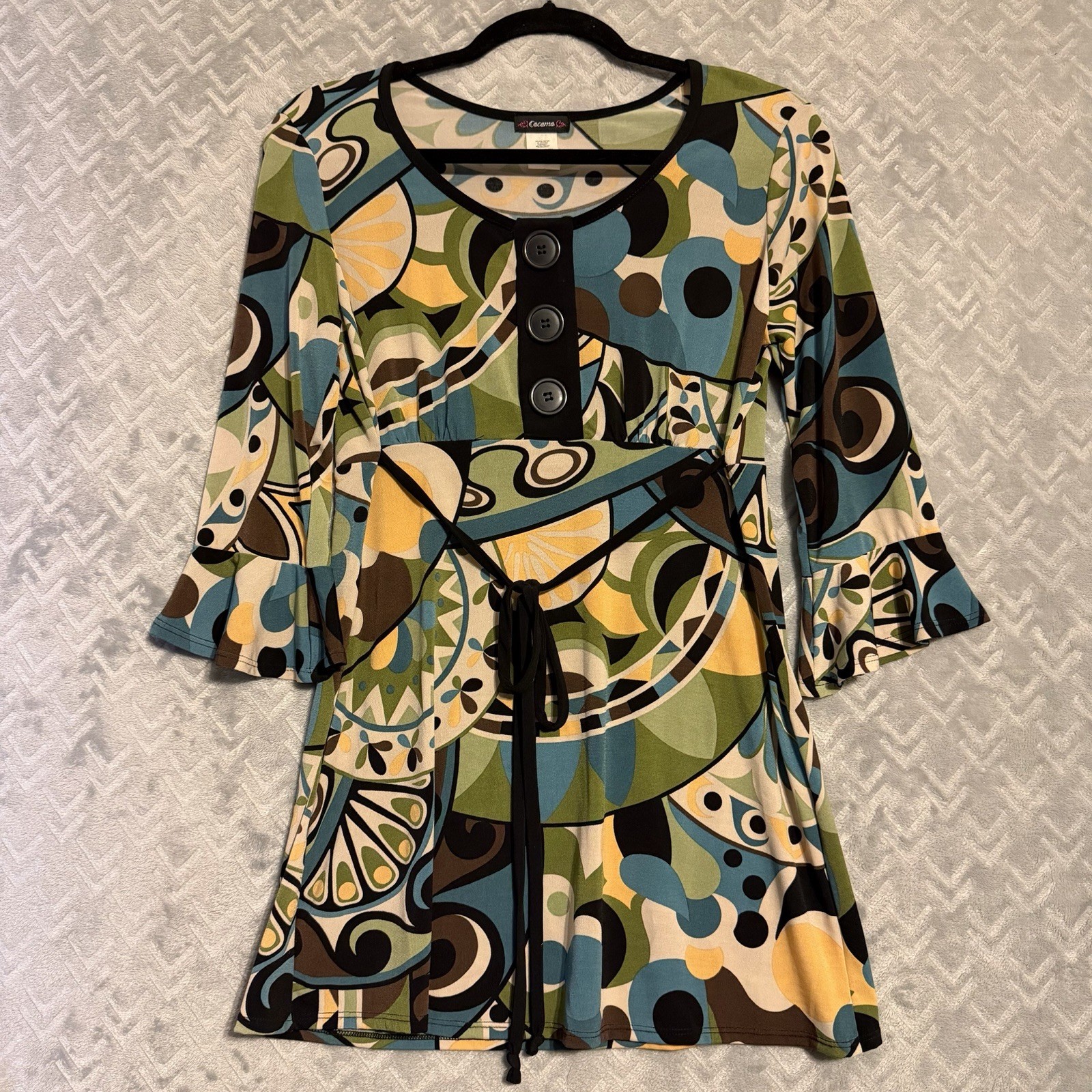 Vintage Cocomo Small Multicolor Geometric Circles Dress Boho Retro 70s Mod