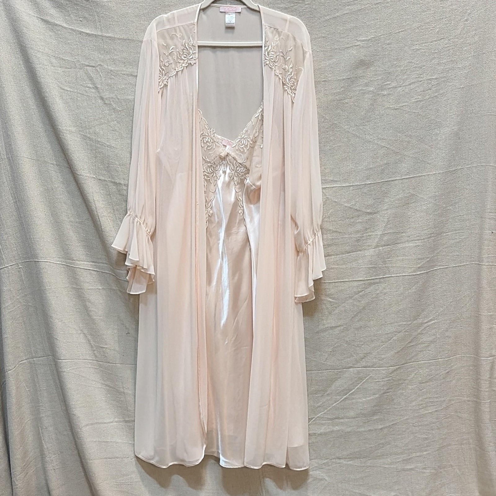 Pink Satin Lace Chiffon Nightgown and Robe Set 3X Eveningwear Elegant Sleepwear