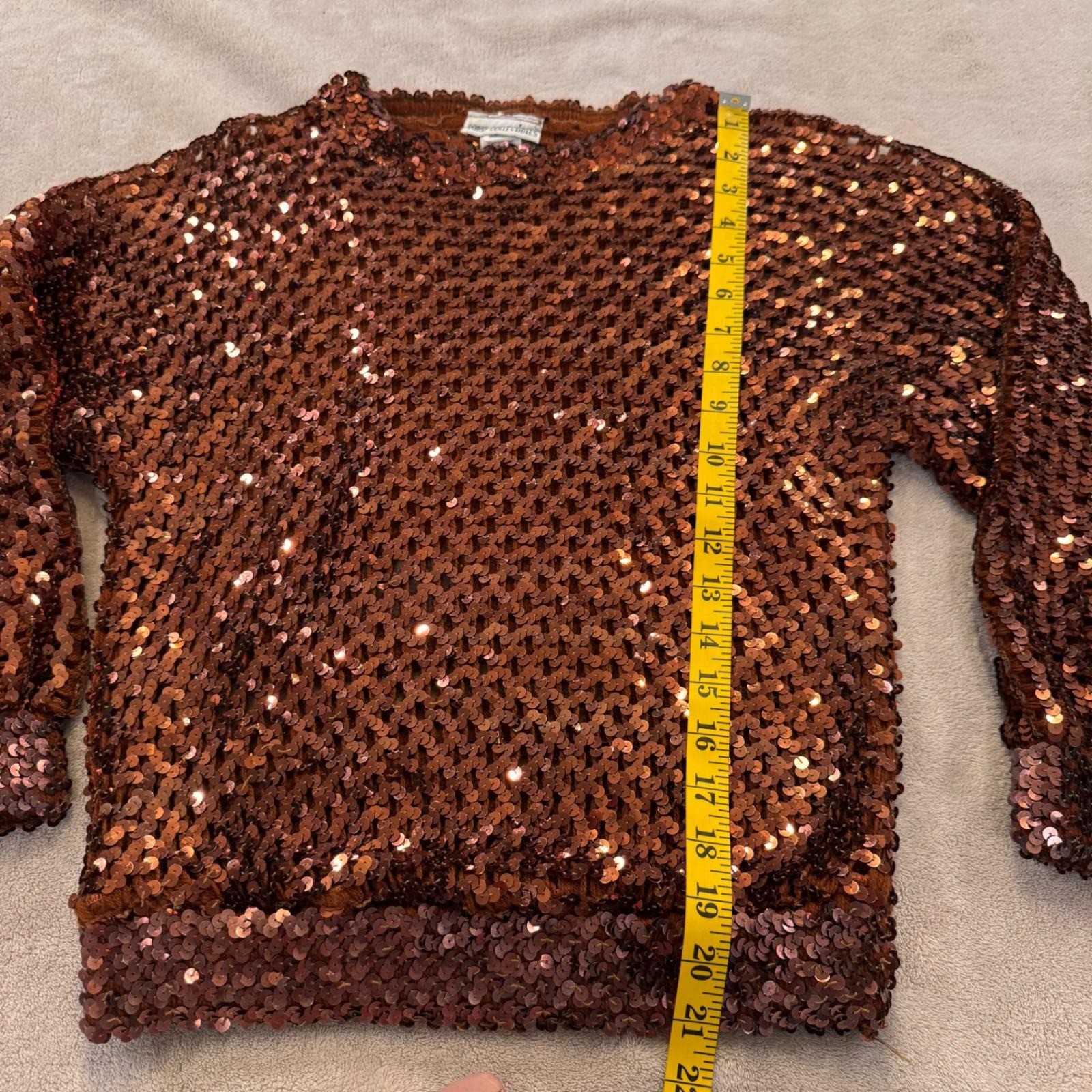 Vintage Western Glam Copper Sequin Long Sleeve Party Top Cocktail Blouse Sz M