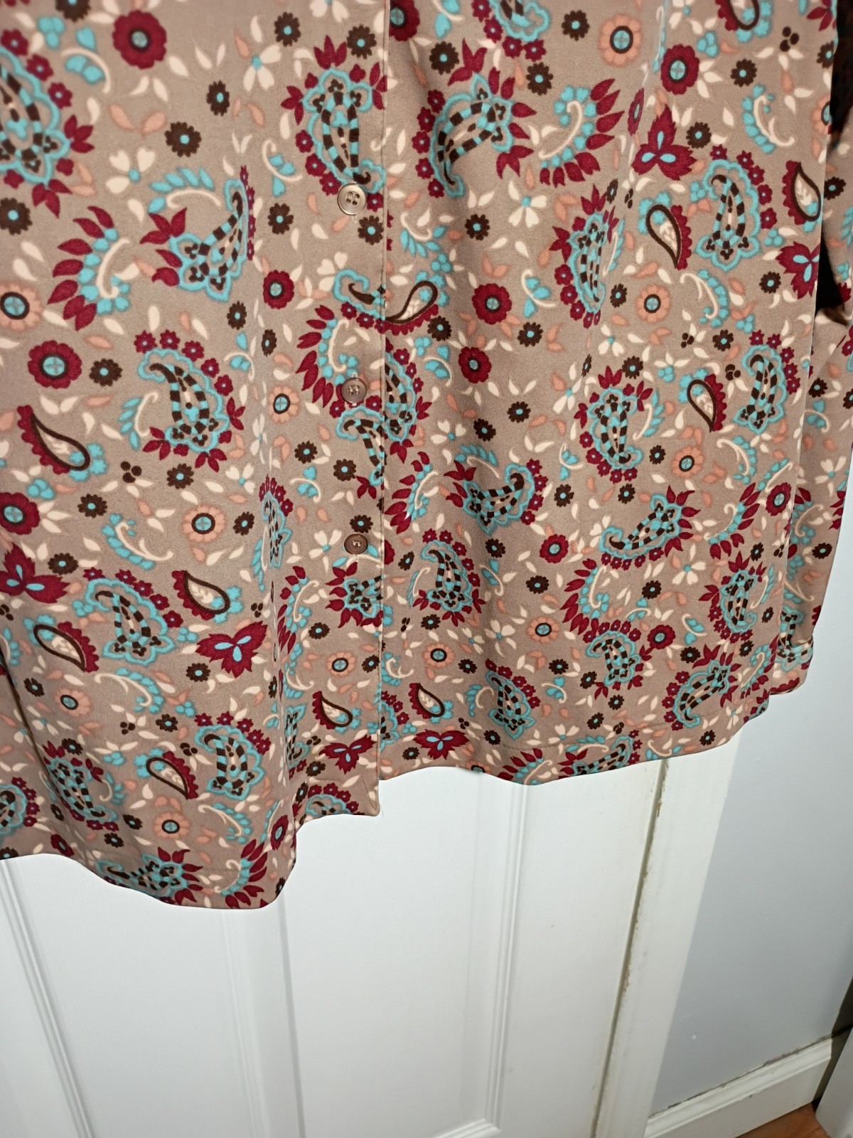 Sears The Fashion Place Vintage LS Brown Paisley Collared Button Blouse 40/L