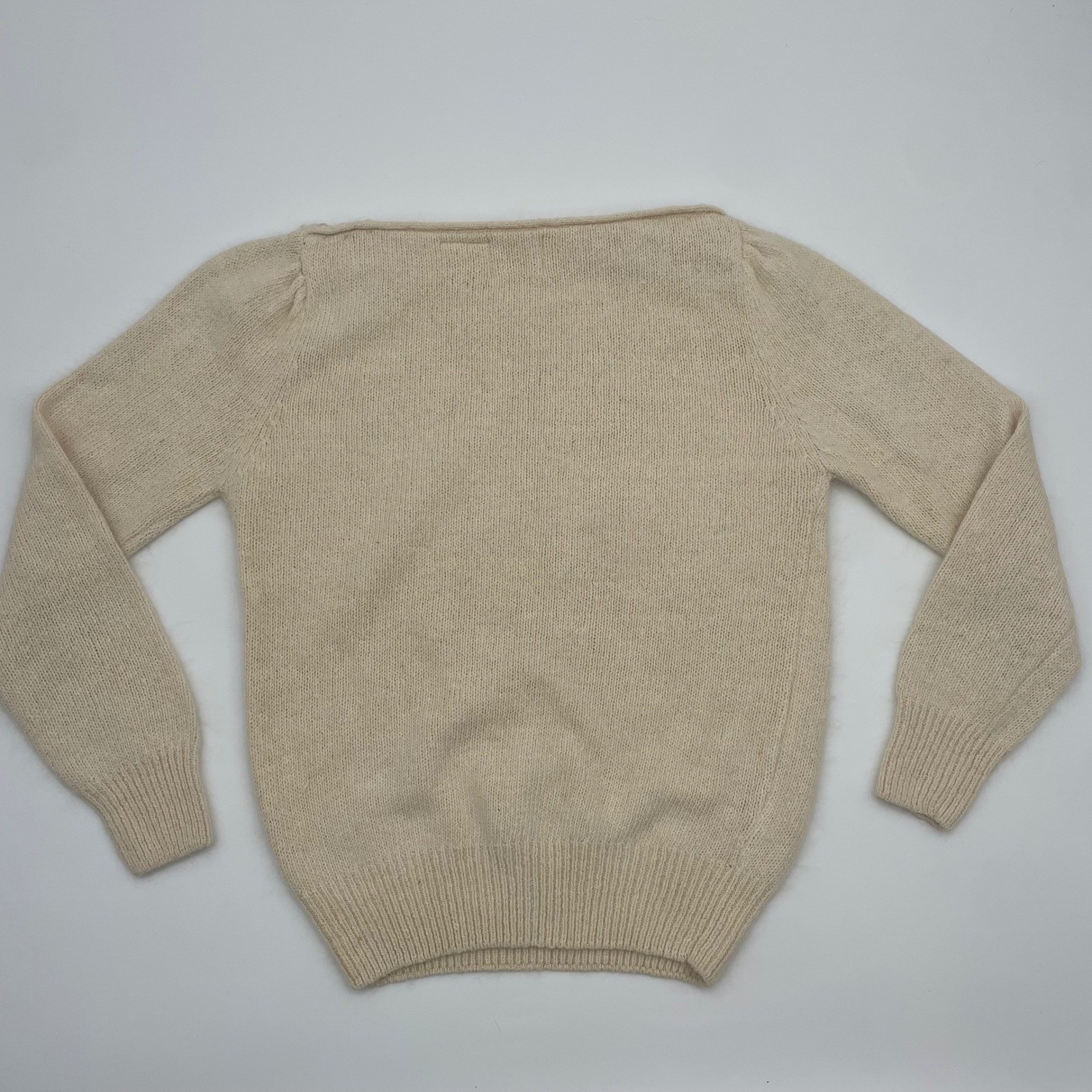 Vintage It’s Pure Gould Silk Angora Lambswool Sweater Cream Floral Pearl Large