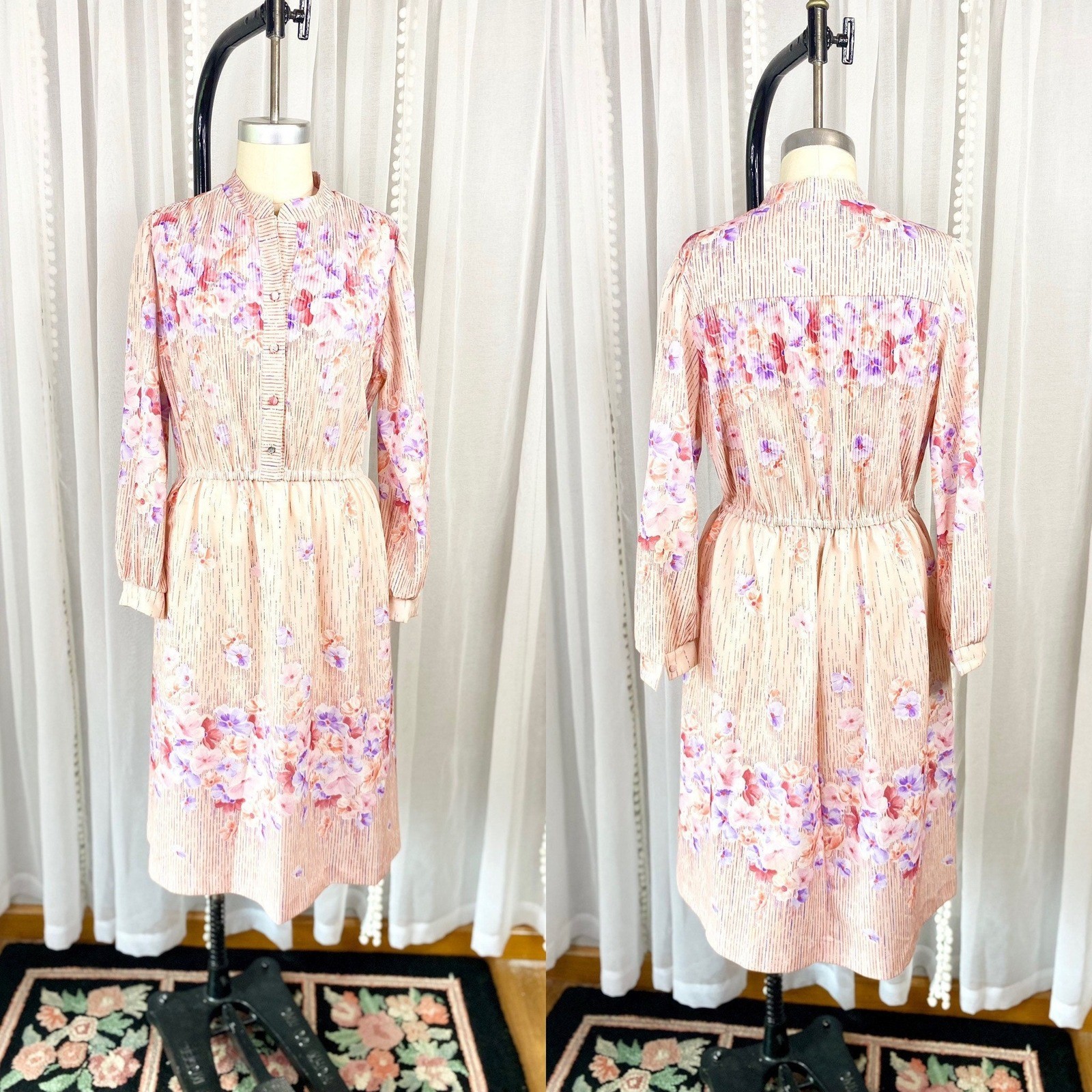 Vintage 1960s Pastel Floral Flowy Day Dress, Whimsy, Size Large