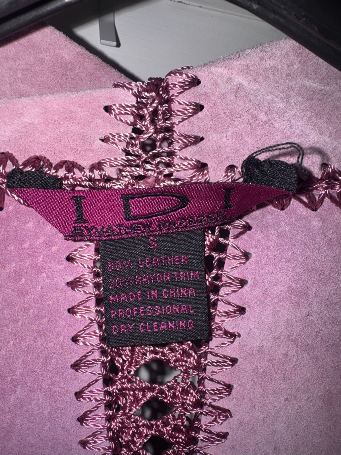 Vintage IDI by Matthew Mauve Pink Suede Leather Crochet Patchwork Jacket Size S