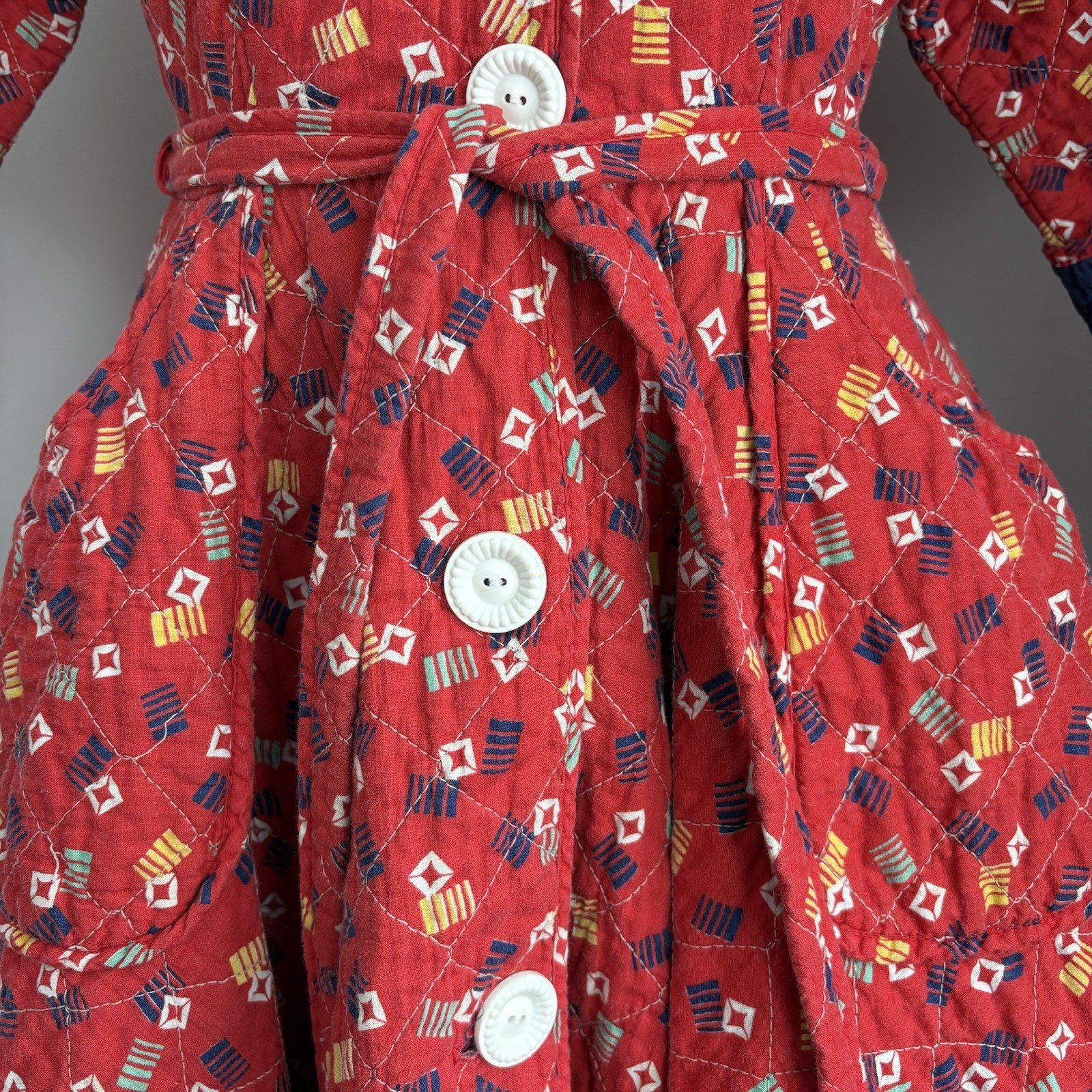 Vintage 40’s 50’s Quilted Cotton Full Circle Skirt Robe Dressing Gown Size XS