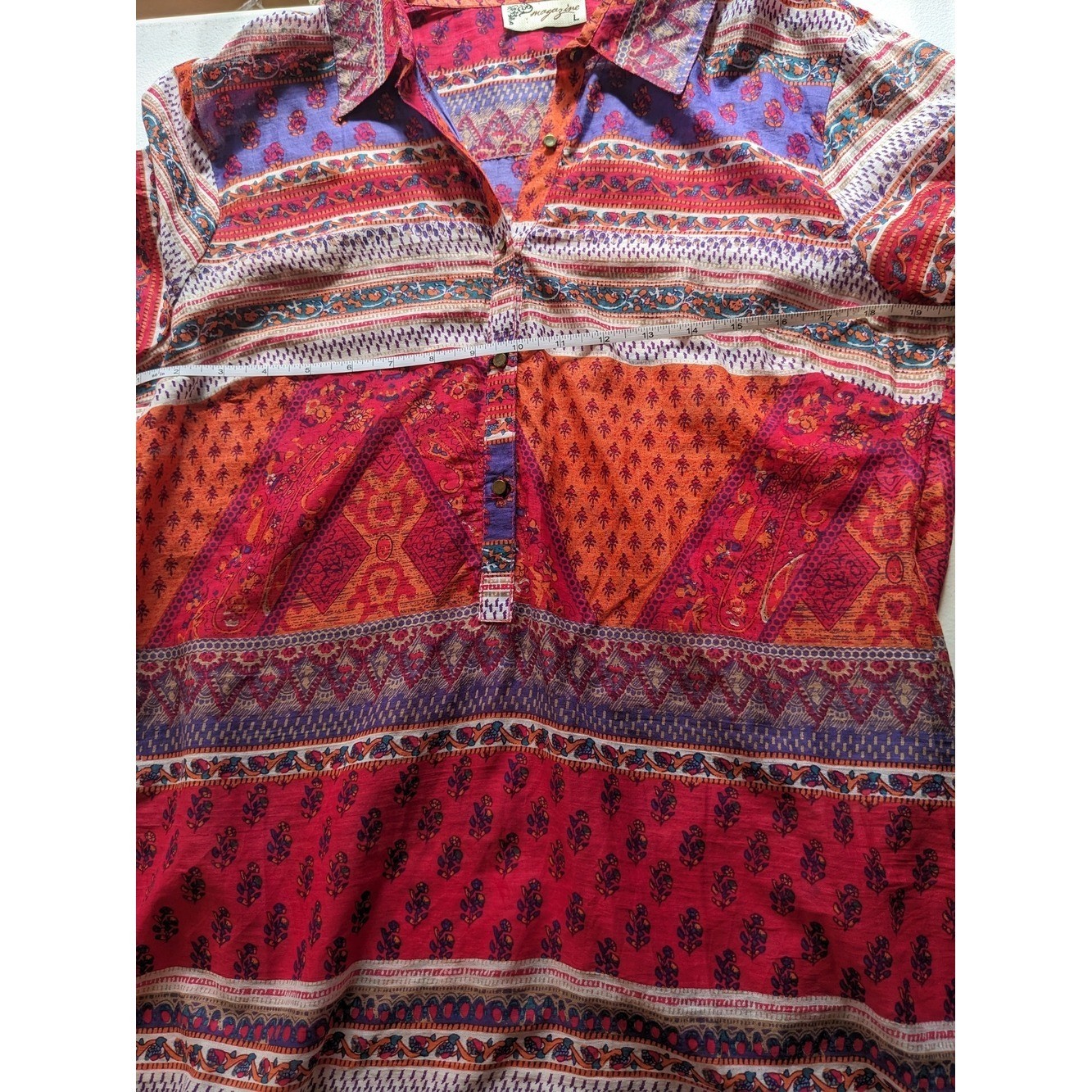 VTG Boho Patchwork Tunic Blouse – Magazine Cotton Voile Top L