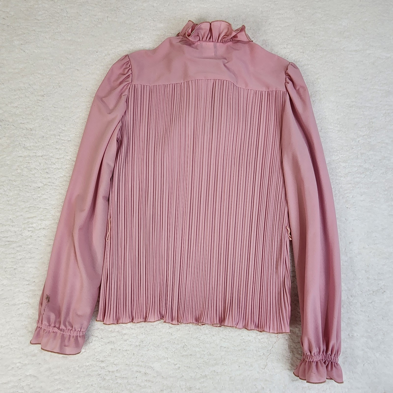 Ruffle Neck Blouse Vintage 70s Pink Sz 14 Boston Maid Pink Ruffled Top #1355