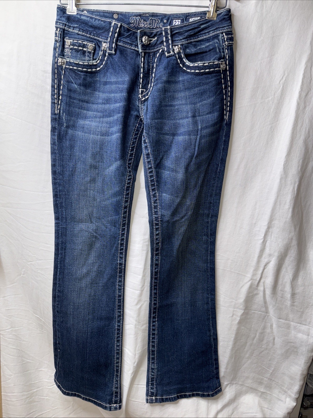 Miss Me Women 27 Boot Cut Dk Wash Jeans Embellished Pockets JP5014 PreO V Gd