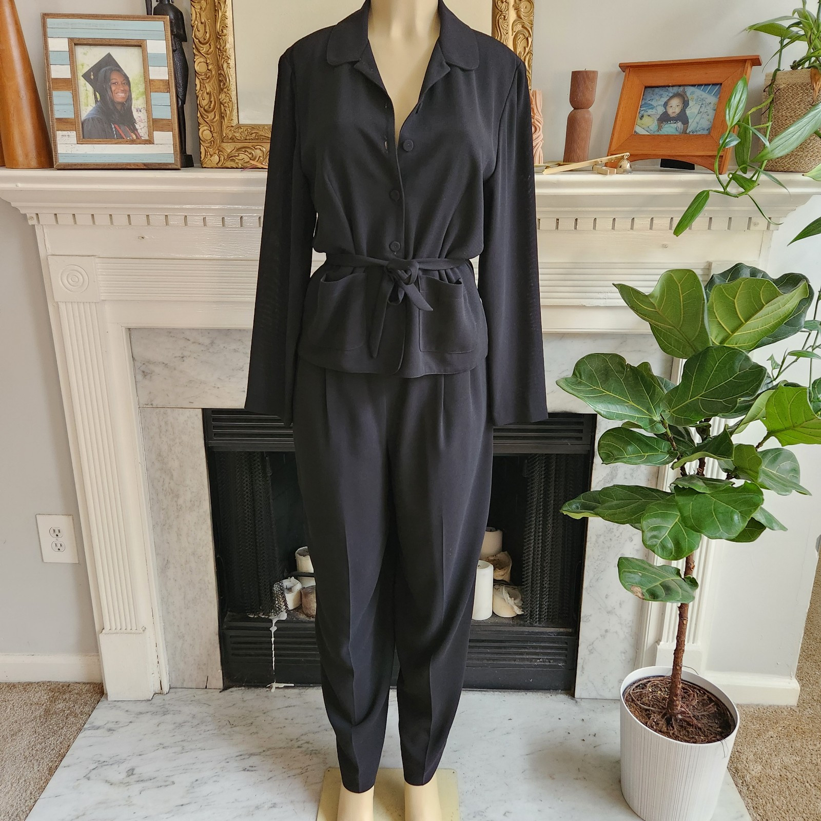 Mevisto Vintage 80s Black Pant Suit Retro Minimalist Size 10