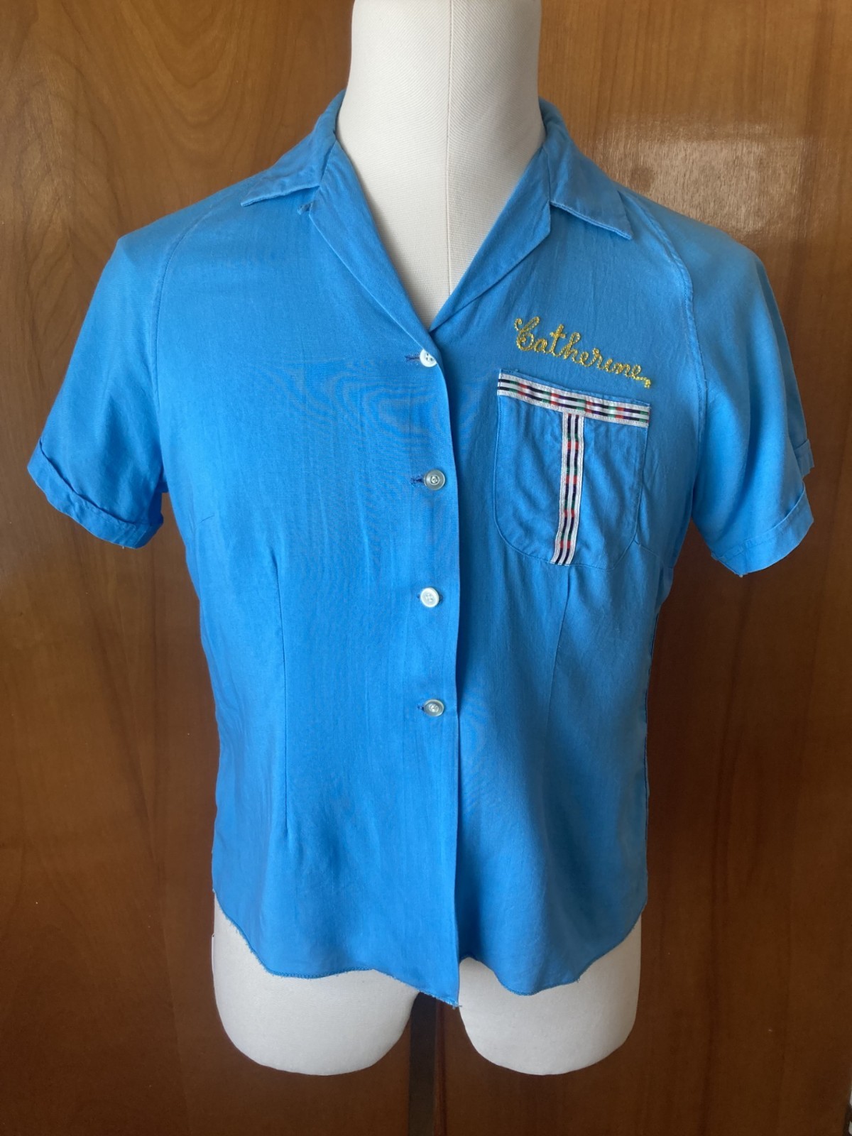 Vintage rockabilly gabardine women’s bowling shirt (M) VLV!