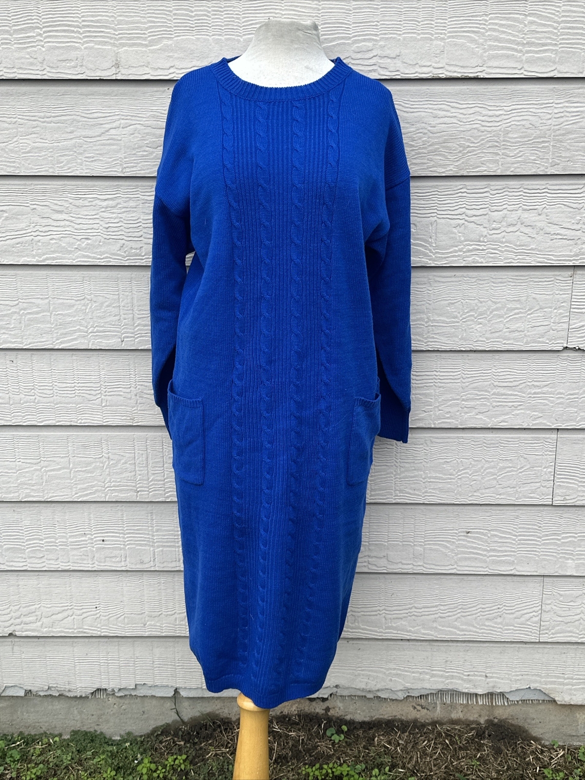 Just-Mort 80s Blue Vintage Sweater Dress Large