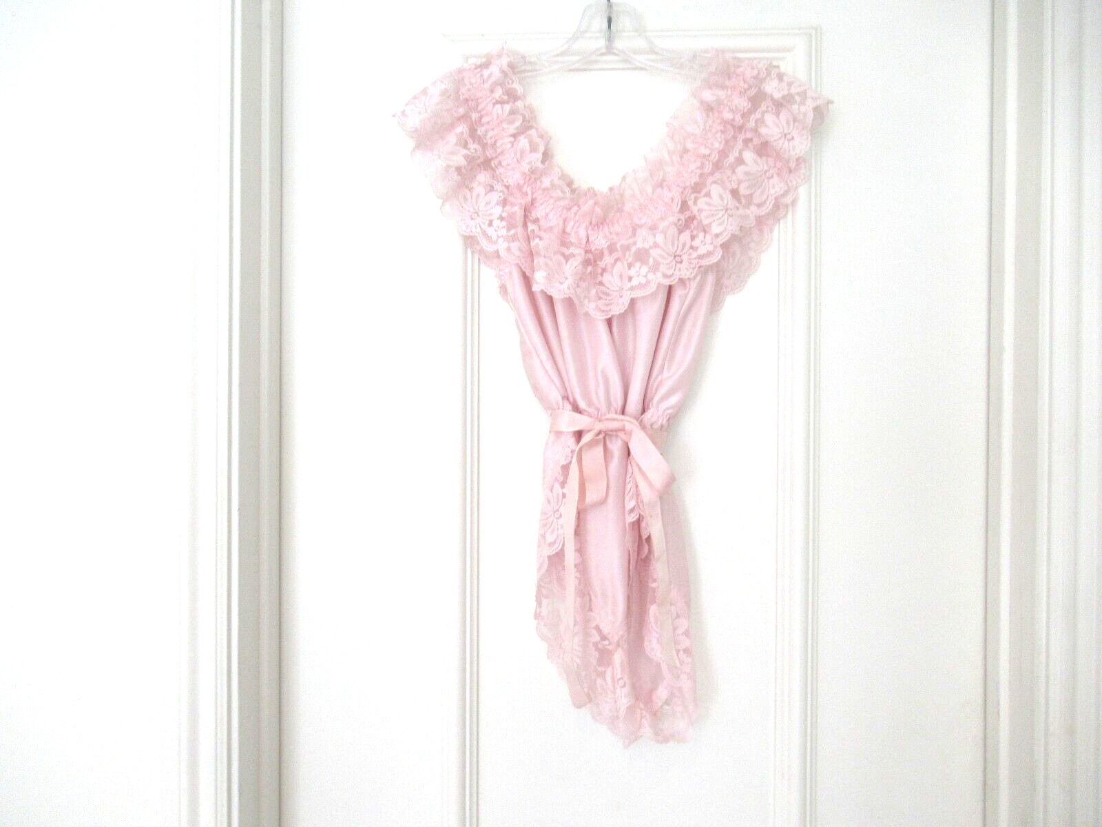 DELORES Poirette ILGWU Pink Silky Lace Teddy Romper Bodysuit Cover-up Small NEW