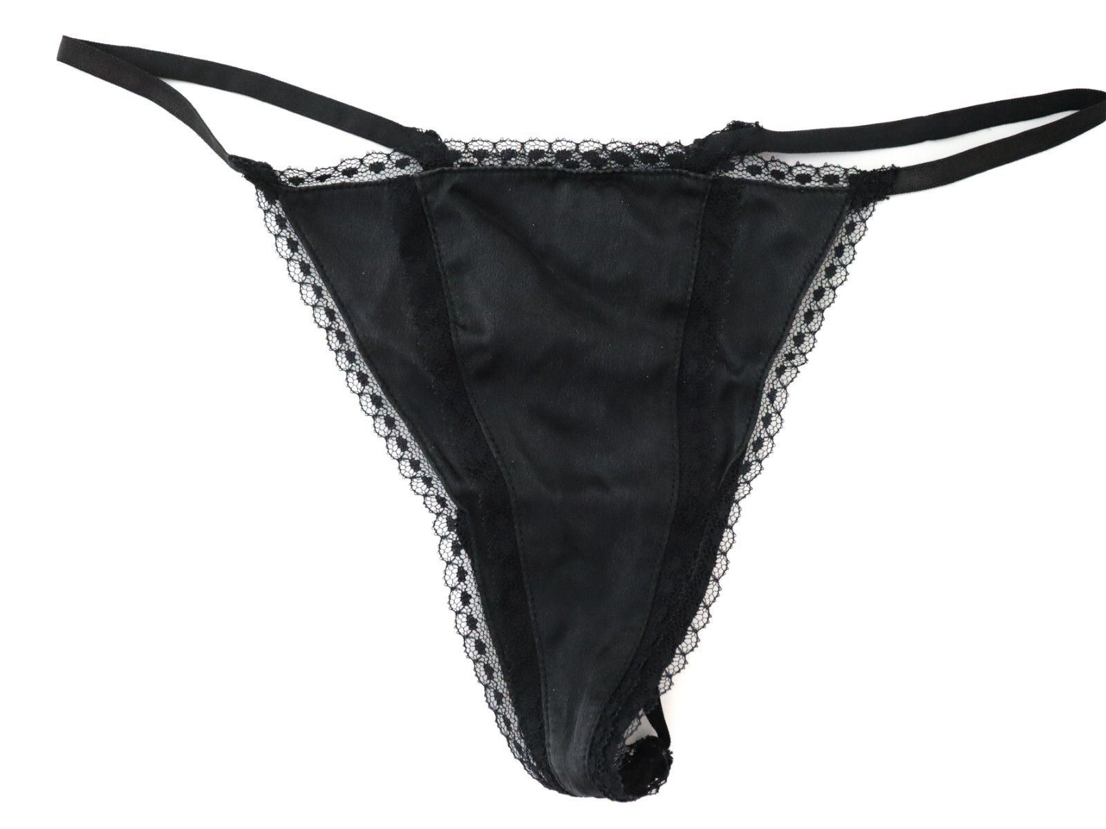 VTG Victoria’s Secret Y2K Silk Lace Edge V-String Thong Panty SMALL