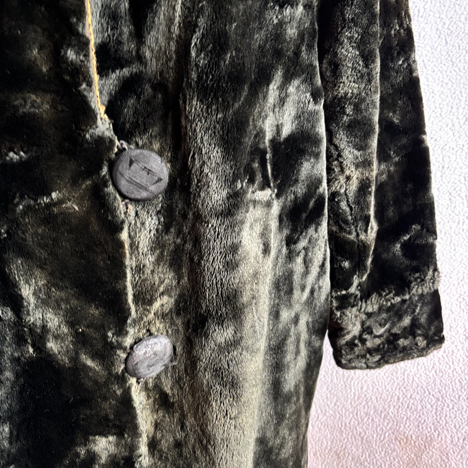 Vintage Antique 1920s Flapper Black Plush Plush Coat Brown Fur Collar