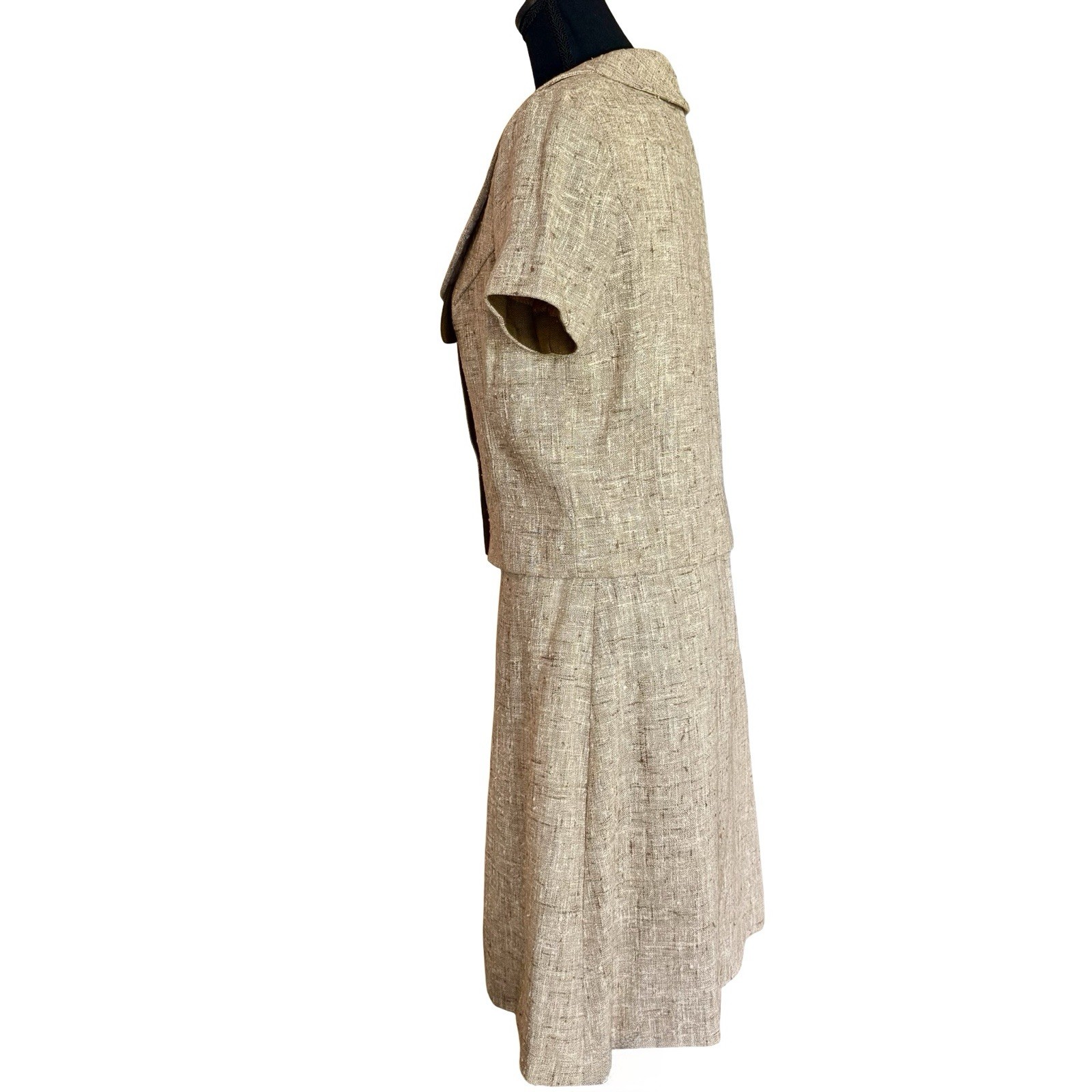 Vintage 1960s Sue Brett Tweed Style Dress and Jacket Set with Bow Size 6 Mod