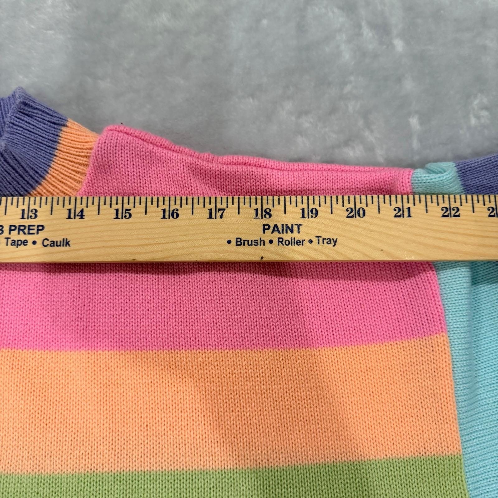 Bedford Fair Lifestyles Vintage Pastel Rainbow Striped Acrylic Sweater Large USA