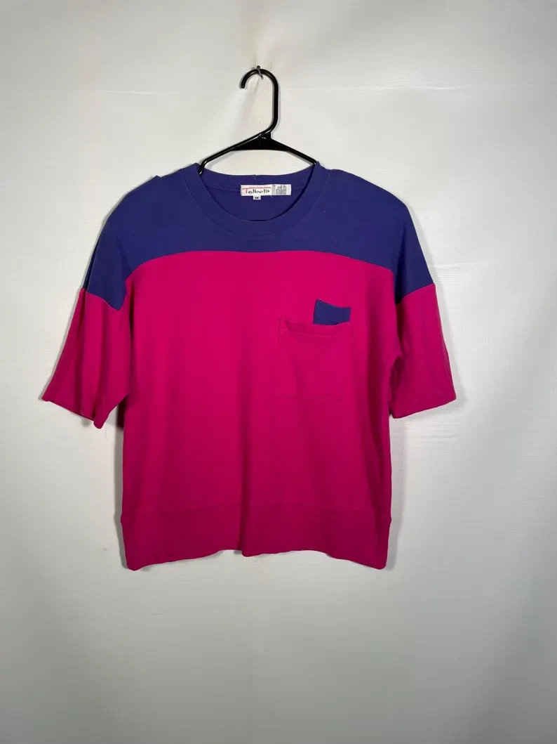 Vintage 1980s Jewel Tone All Cotton Color Block Tshirt Size M