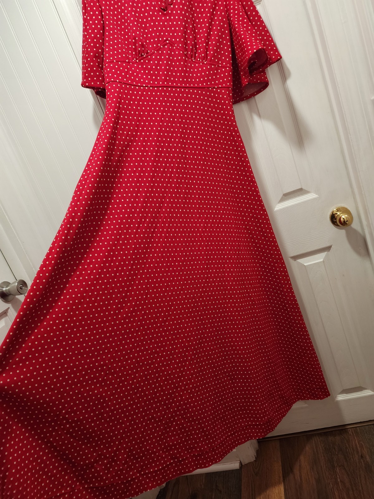 Vtg 60 70s Vicky Vaughn Red Polka Dot Fit Flare Flutter Sleeve Maxi Dress Sz Med