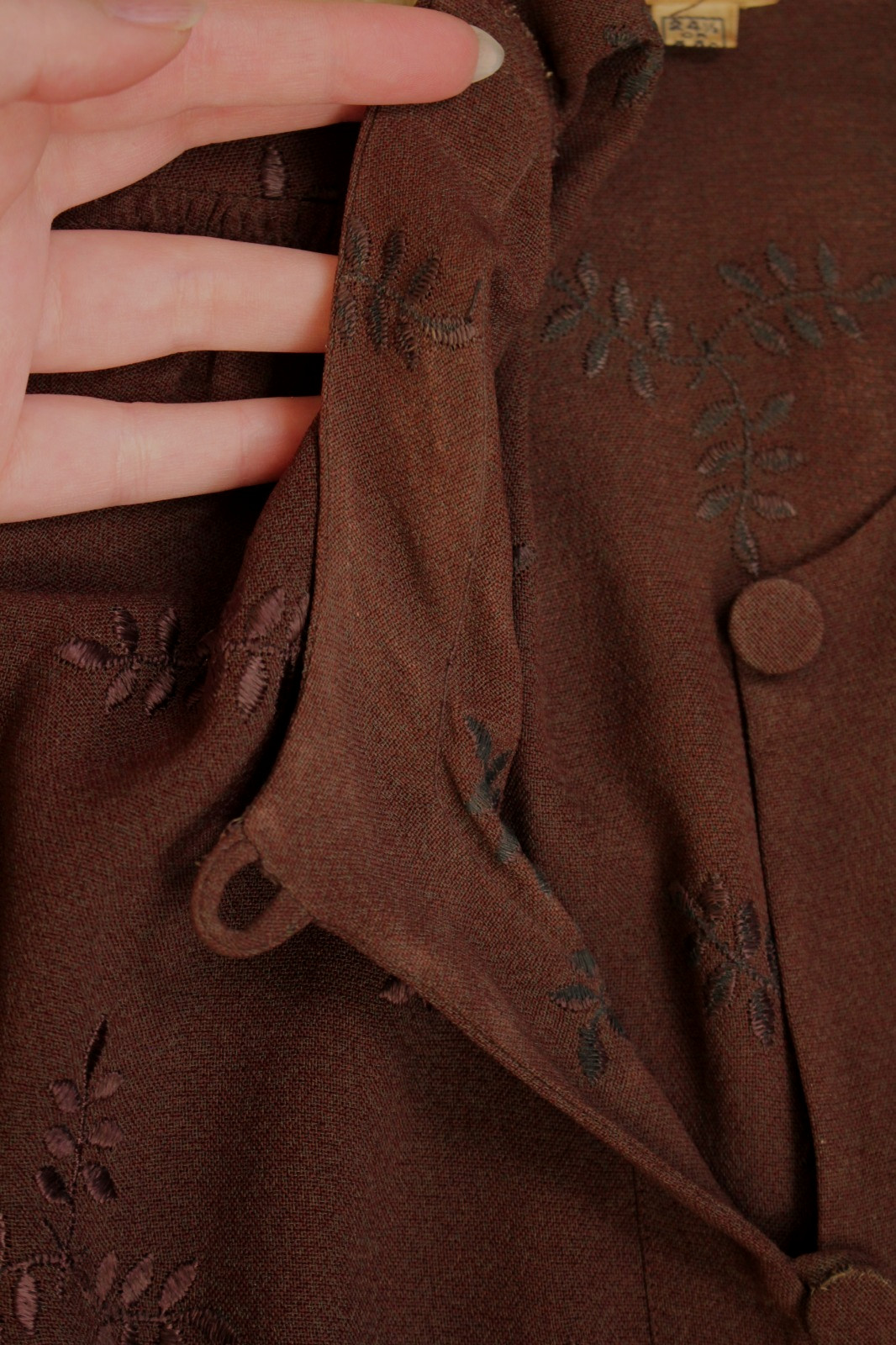 VTG Women’s 30s Brown Embroidered Long Sleeve Rayon Dress Sz XL 1930s Ladycraft