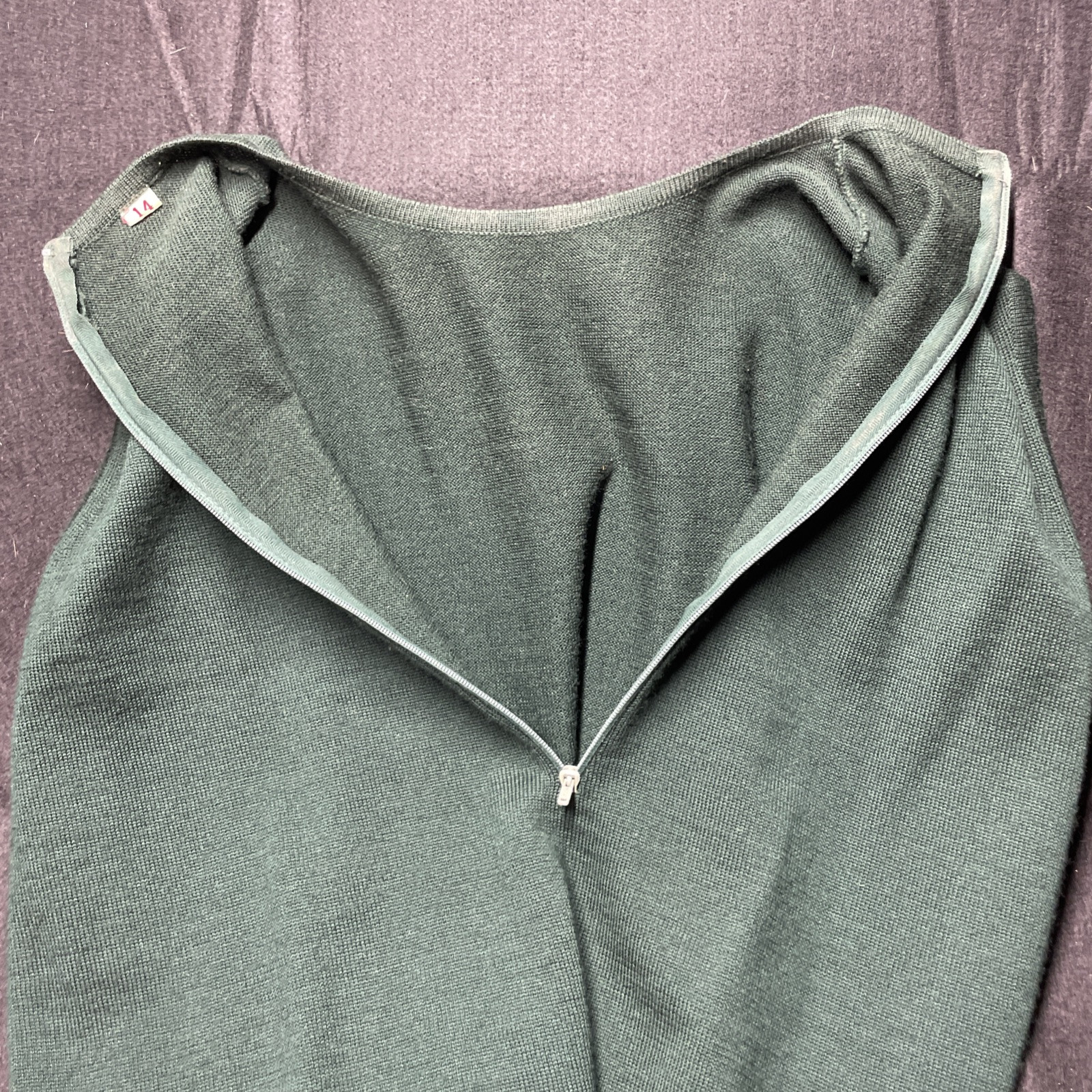 Vintage 60s Wool Sleeveless Vest Shirt Top Green Preppy Secretary Geek Sz 14 VTG