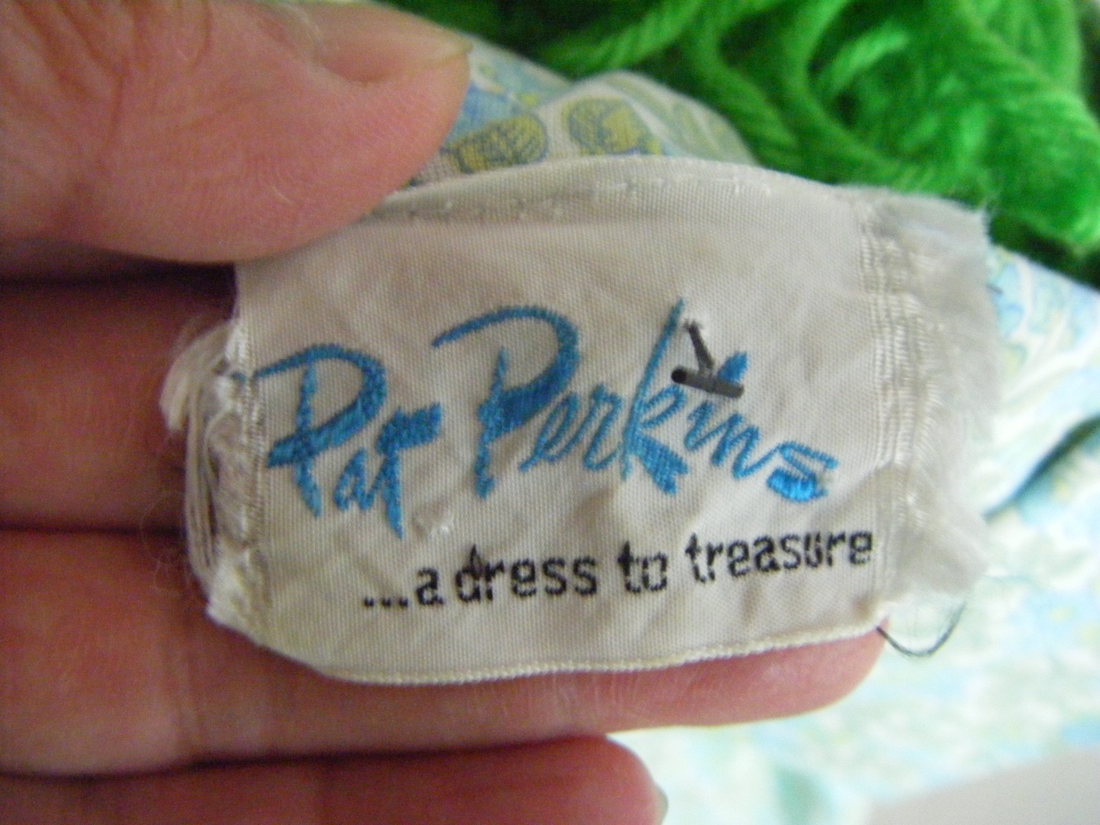 PAT PERKINS Vtg 50s Blue Green Floral Bow Sleeveless Summer Dress-Bust 41/S-M