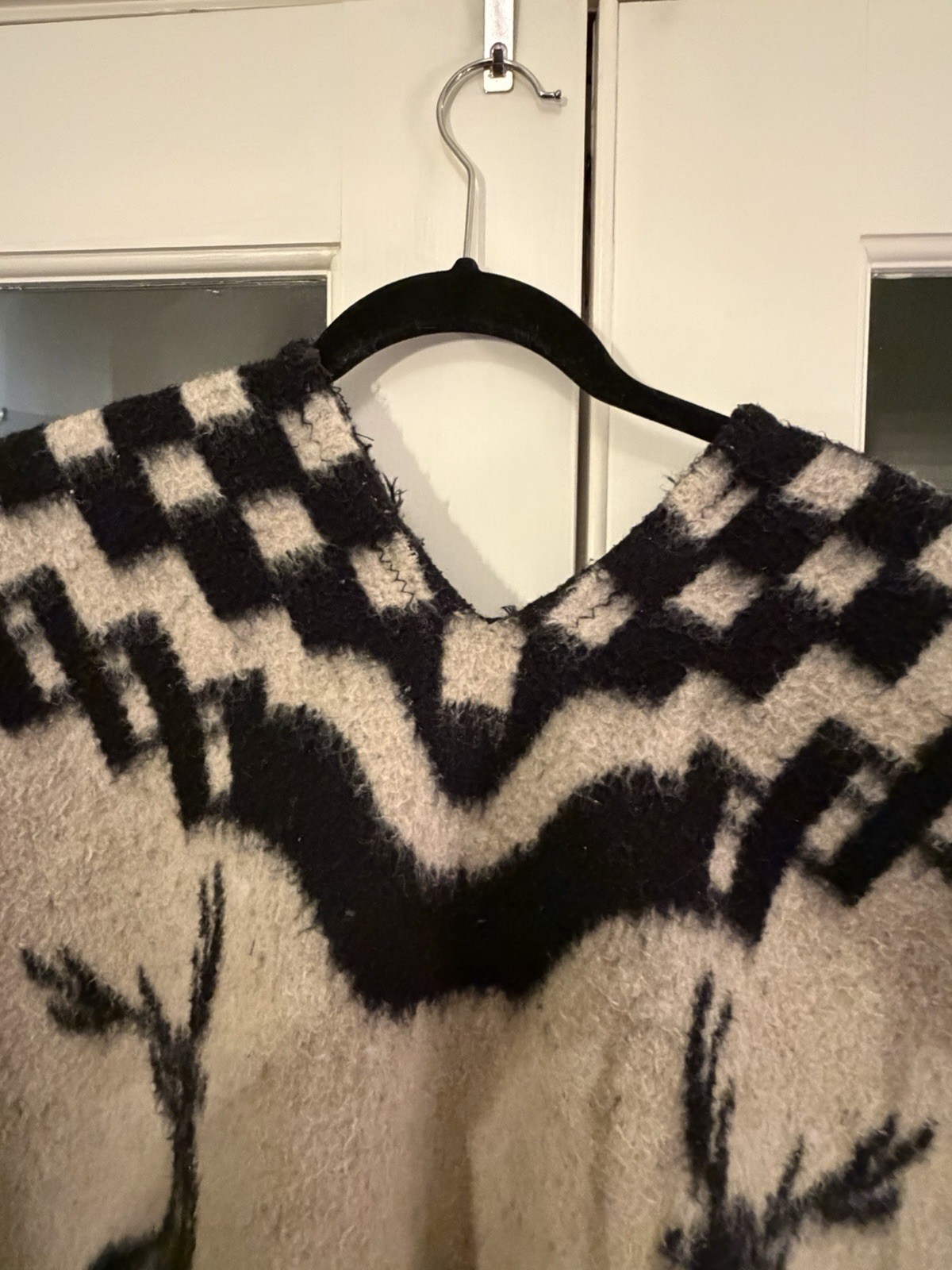 Vintage Reversible Black And White Native Indigenous Wool Poncho