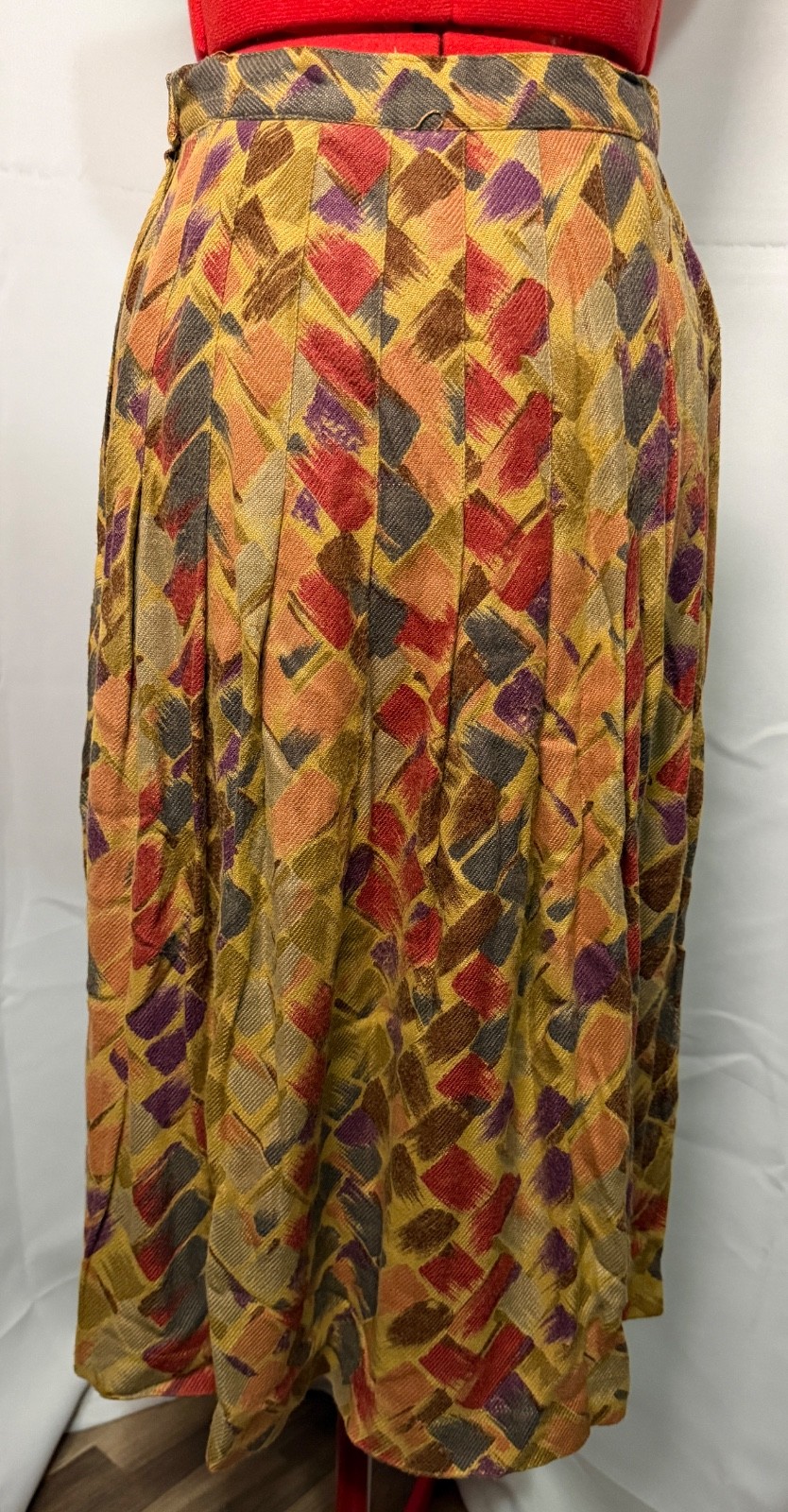 VINTAGE 1980s Nicole Miller for PJ Walsh Geometric Earth Tone Pleated Skirt – 8
