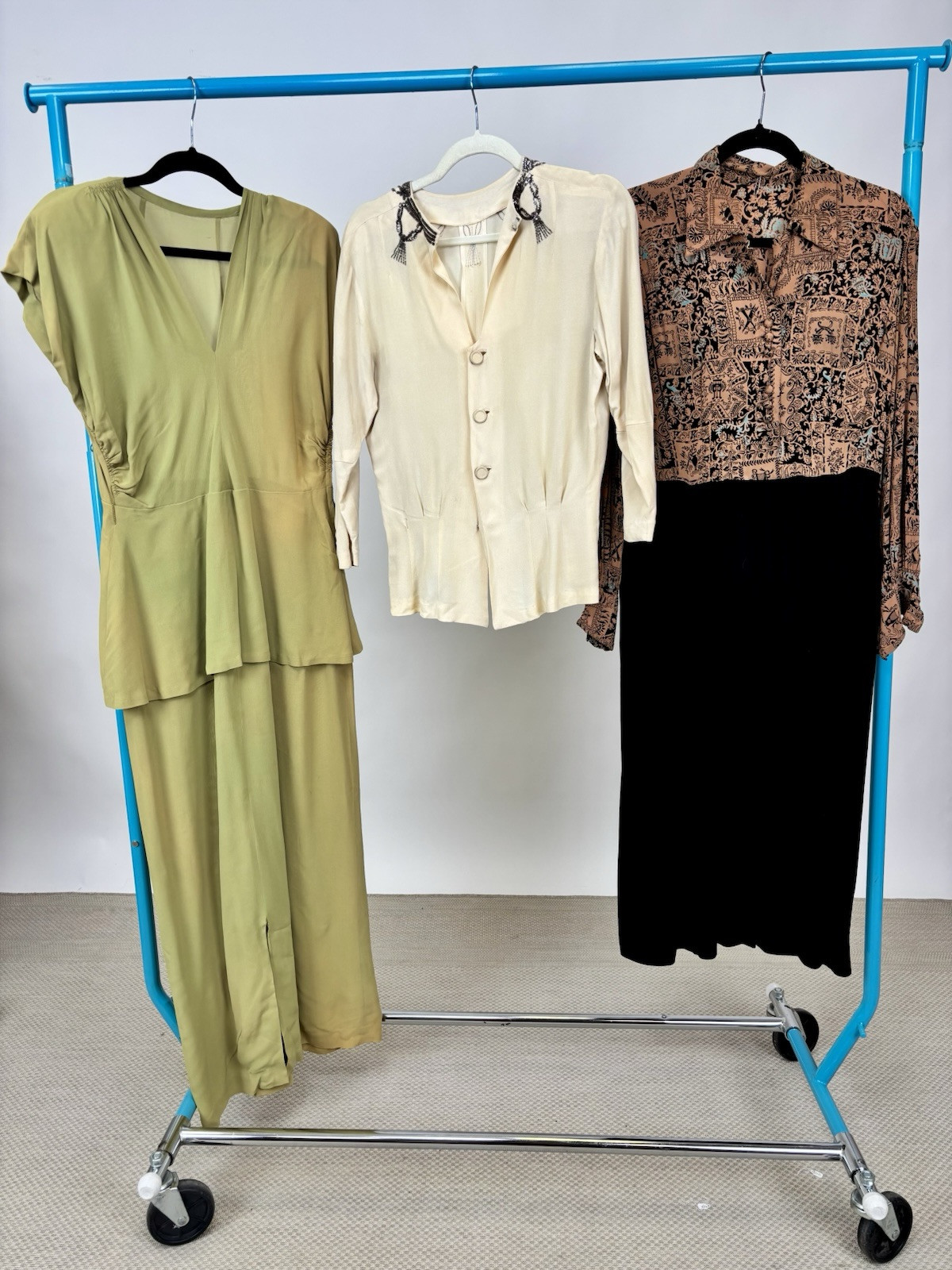 Vintage 1940s Dress and Shirt Lot Silk Dress Up Costume Repair Craft AS IS