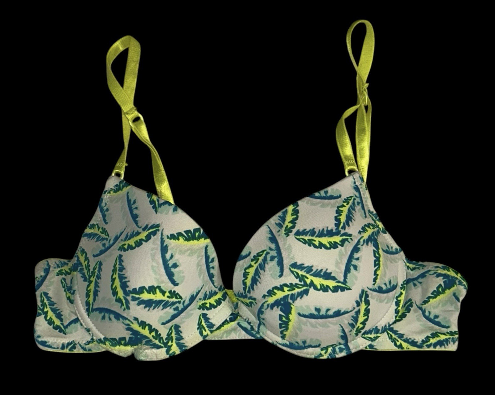 Joe Boxer Neon Yellow White Blue & Green Nylon Padded Bra Womens 36B