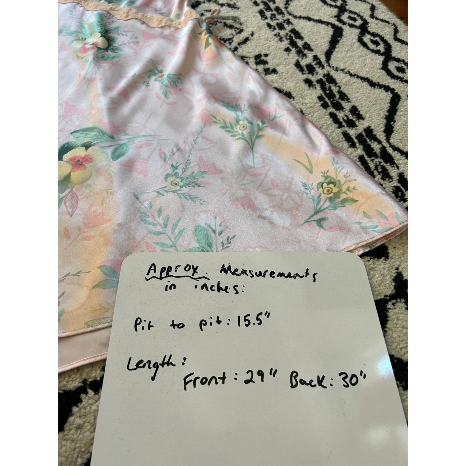 Vintage 90s Pink Floral Satin Slip Dress XS Open Back Lace Mini Nightgown Fairy