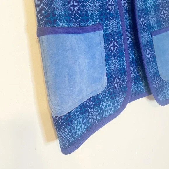 Vintage Welsh Wool Tapestry and Suede Patch Waistcoat Vest Size 40 Blue