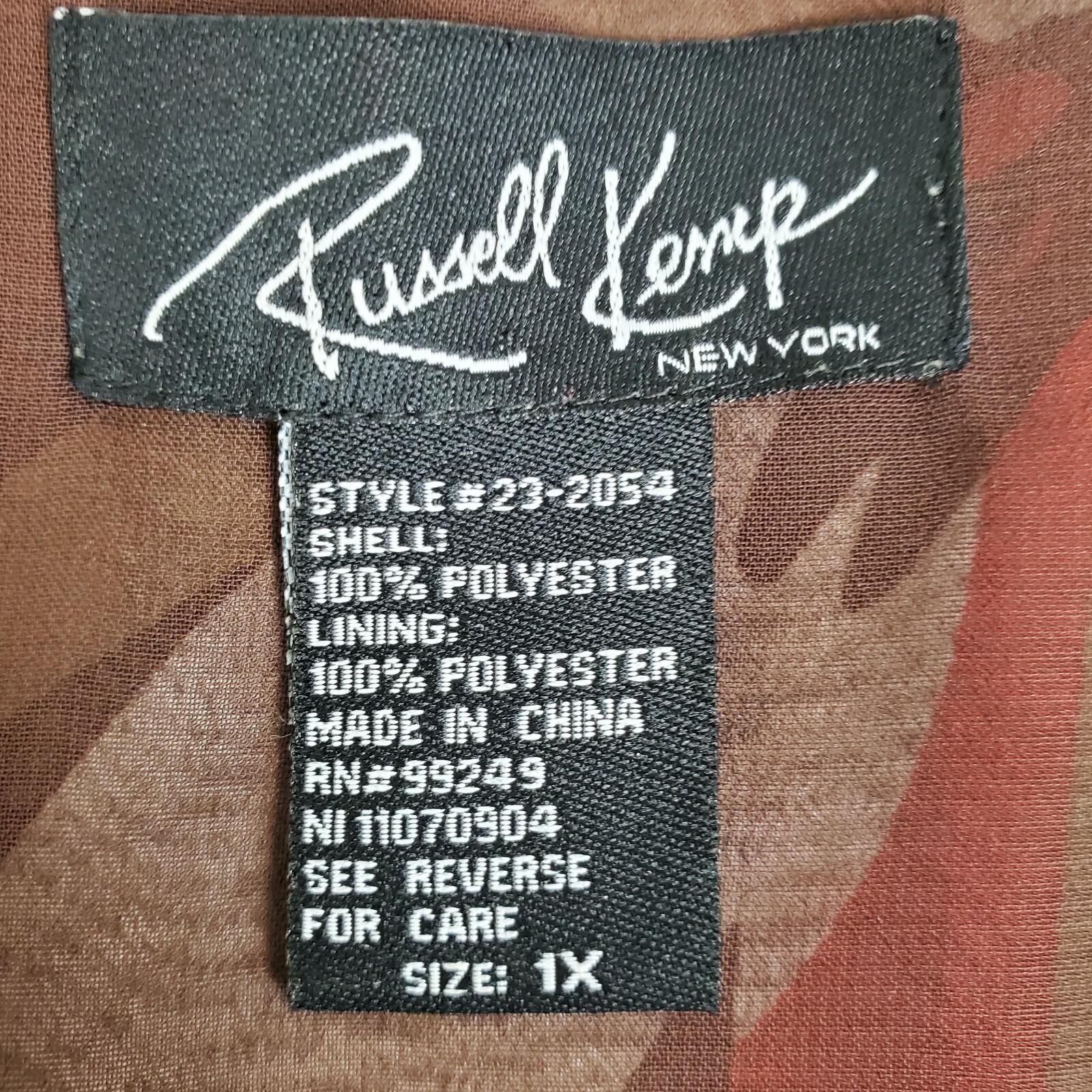 Vtg Russell Kemp Sz 1X Floral Ruffle Blouse Peplum Sheer Sleeve Mod Style Brown