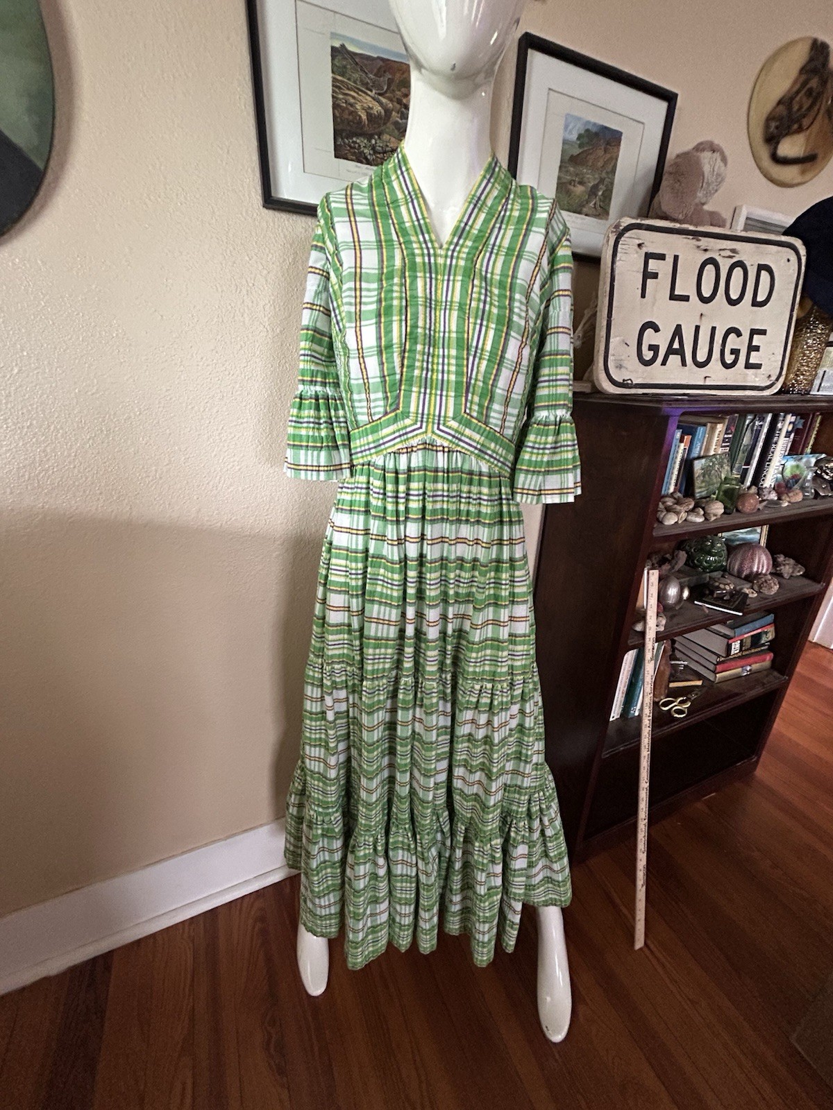 Vintage Victor Costa Green Plaid Prairie Dress Size S