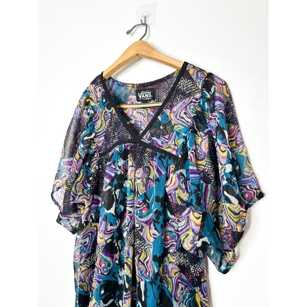 Vans Early 2000s Scene Myspace Indie Sleaze Abstract Print Flowy Mini Dress L
