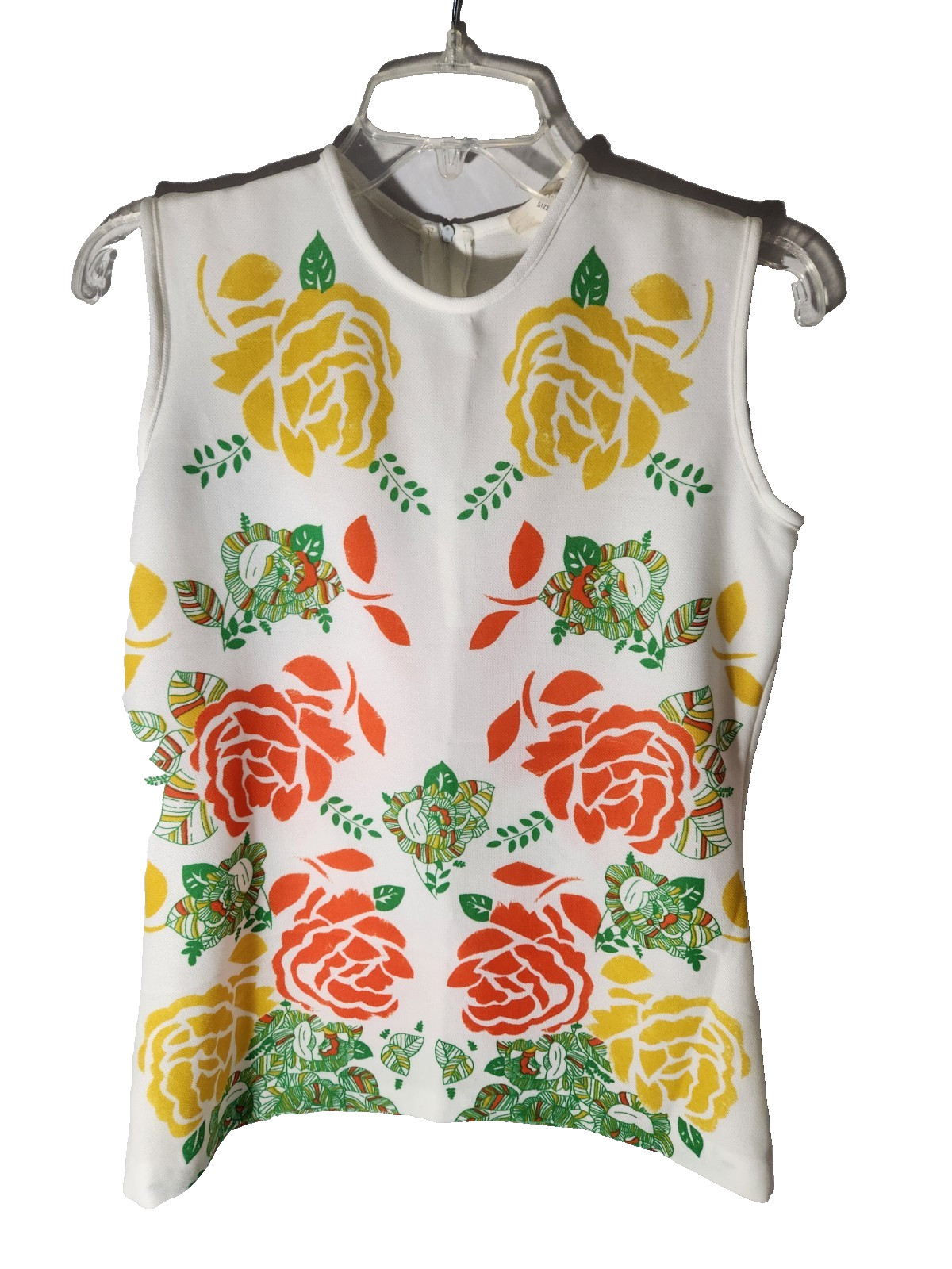Vintage 60s MOD Pop Art Psychedelic Poly Sleeveless Top Shirt w Back Zip 34 M?
