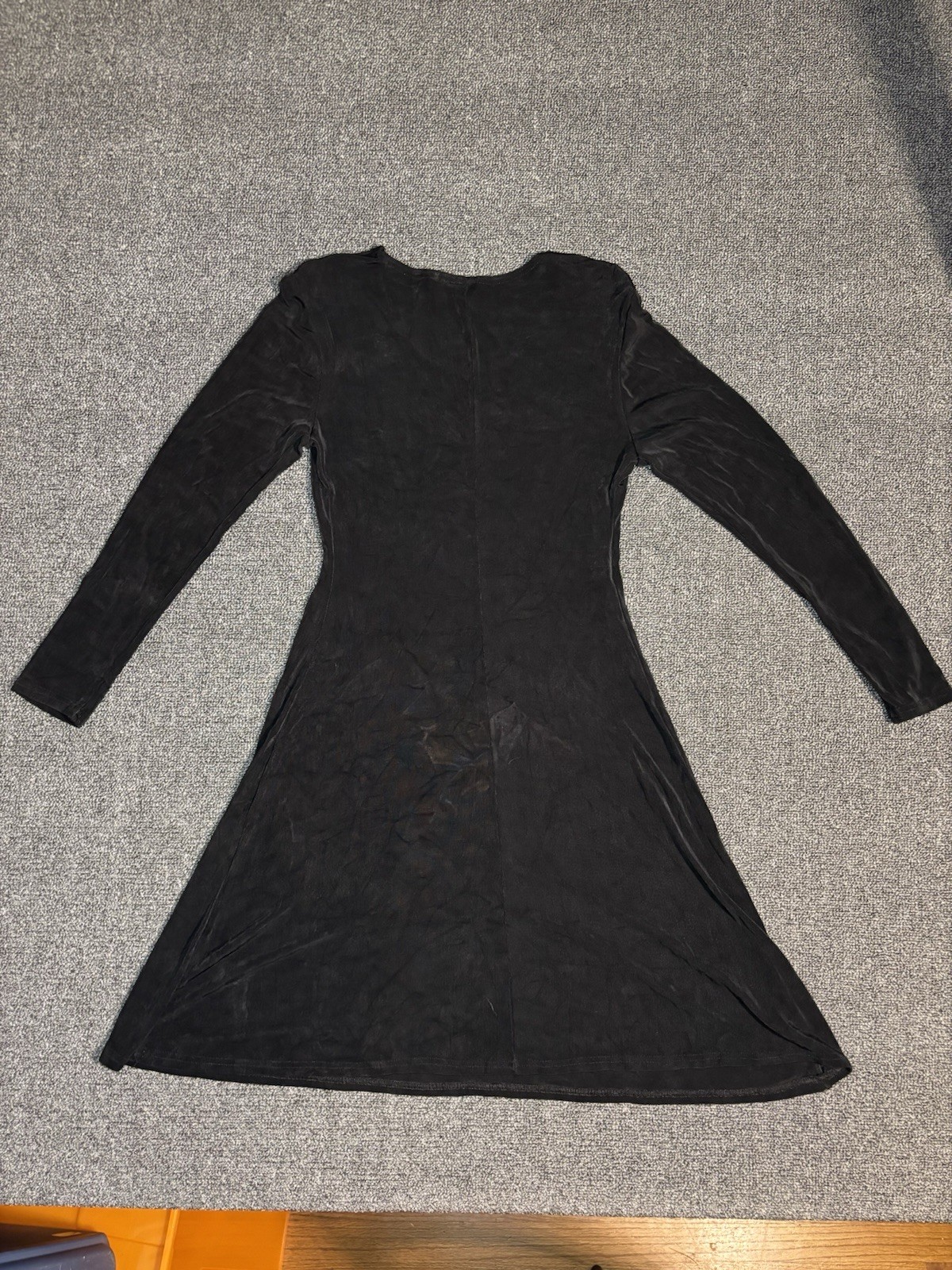 Vintage Jump Apparel Co Black Liquid Knit Dress Small Acetate Lycra Flared 90s