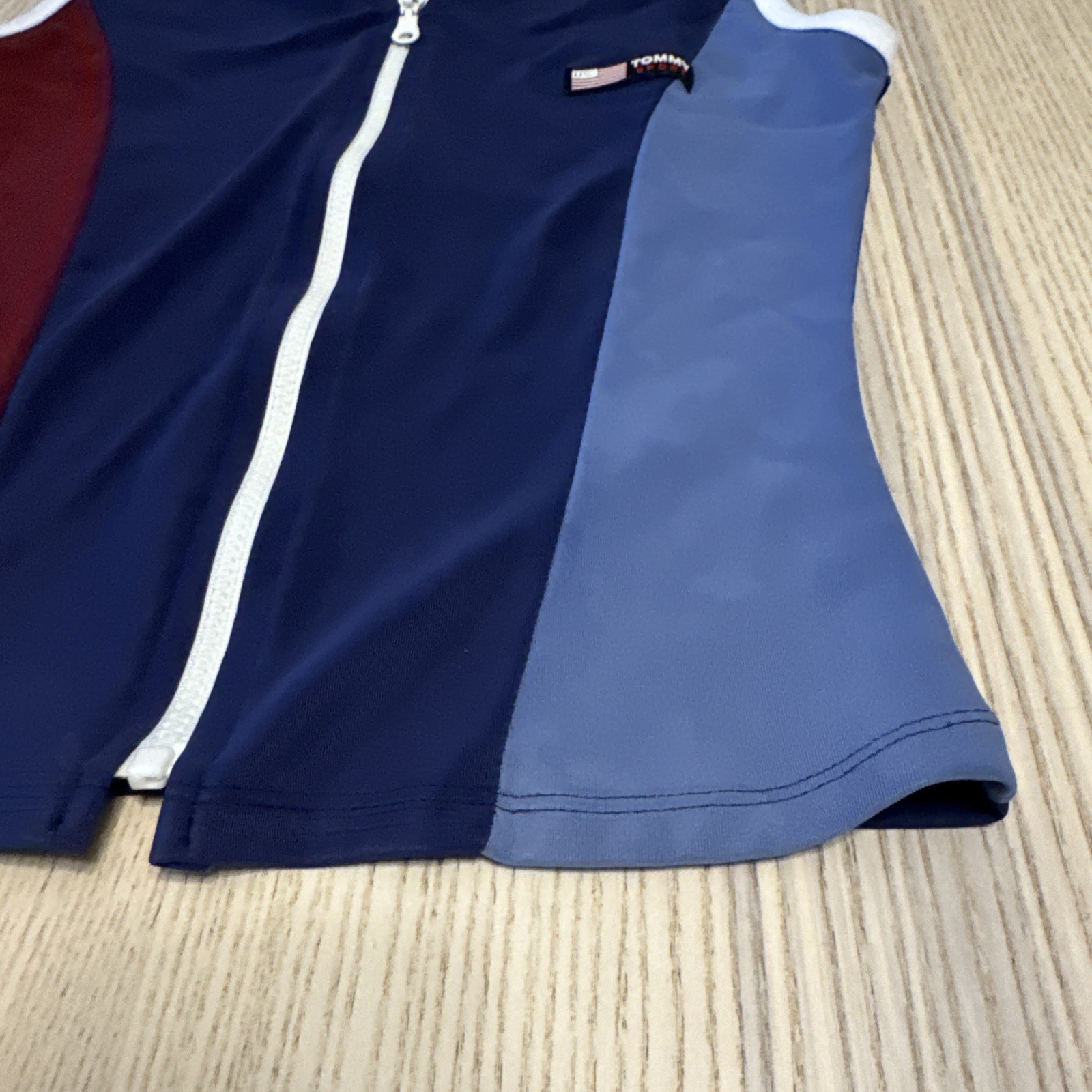 VTG Tommy Hilfiger Sport Top Sleeveless Zip Up Colorblock Blue Red Medium Y2K