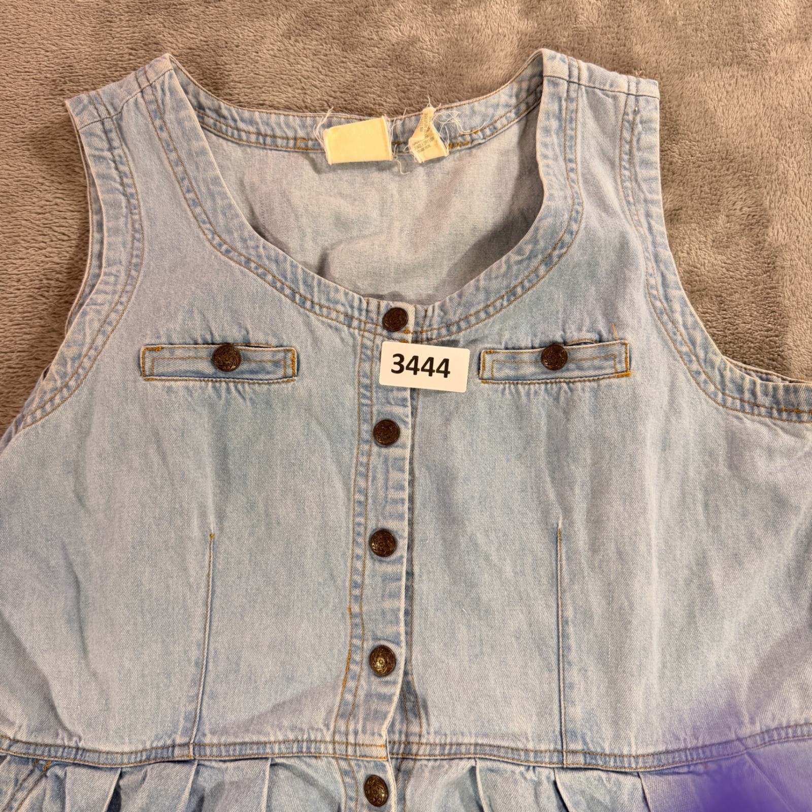 Erika Taylor Denim Dress Womens Medium Blue Vintage Cotton Snap Front Pinafore
