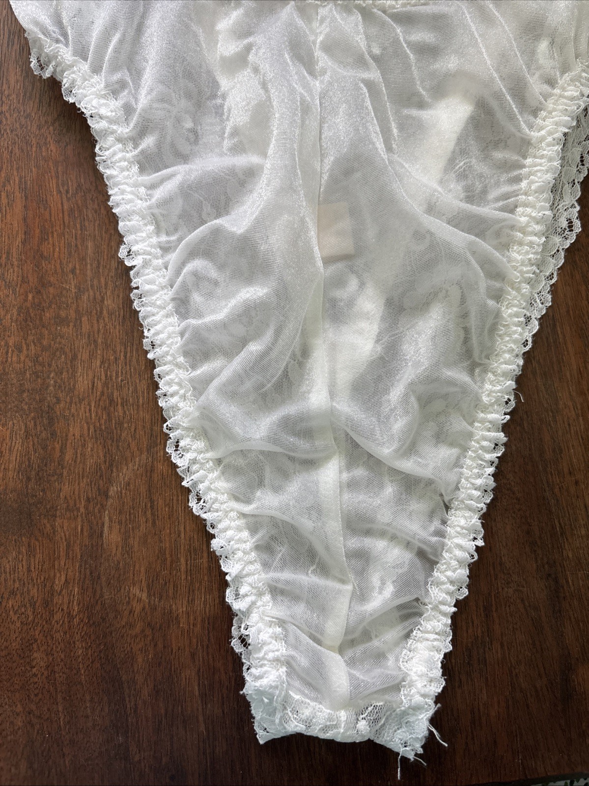 Vintage E. Bole White Lace High Cut Teddy Sheer Lace Pink Bow Ribbon Lingerie M
