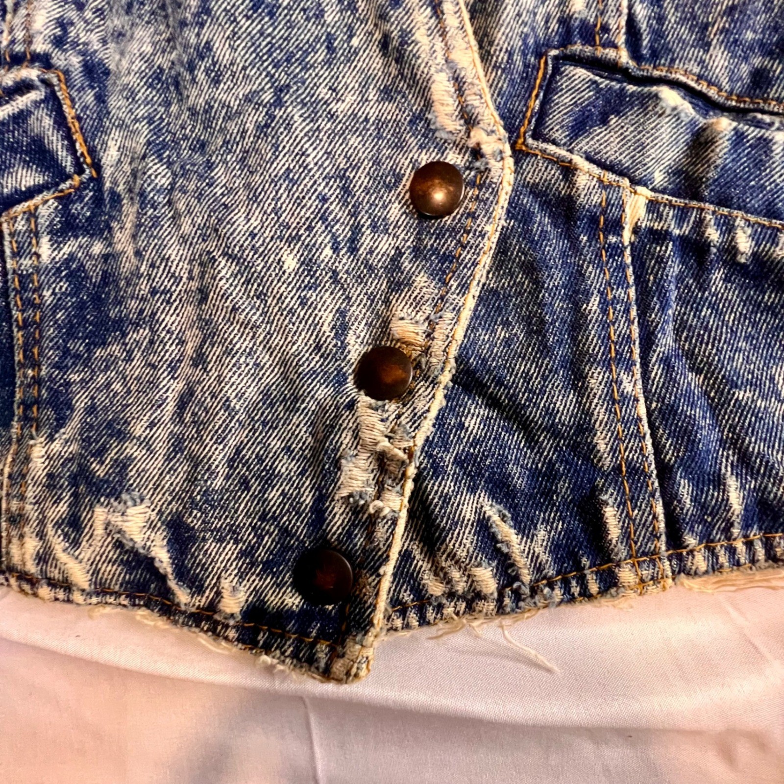 Learsi S Acid Wash Denim Jean Jacket Blue Fringe LaceUp Western 80s Retro Grunge